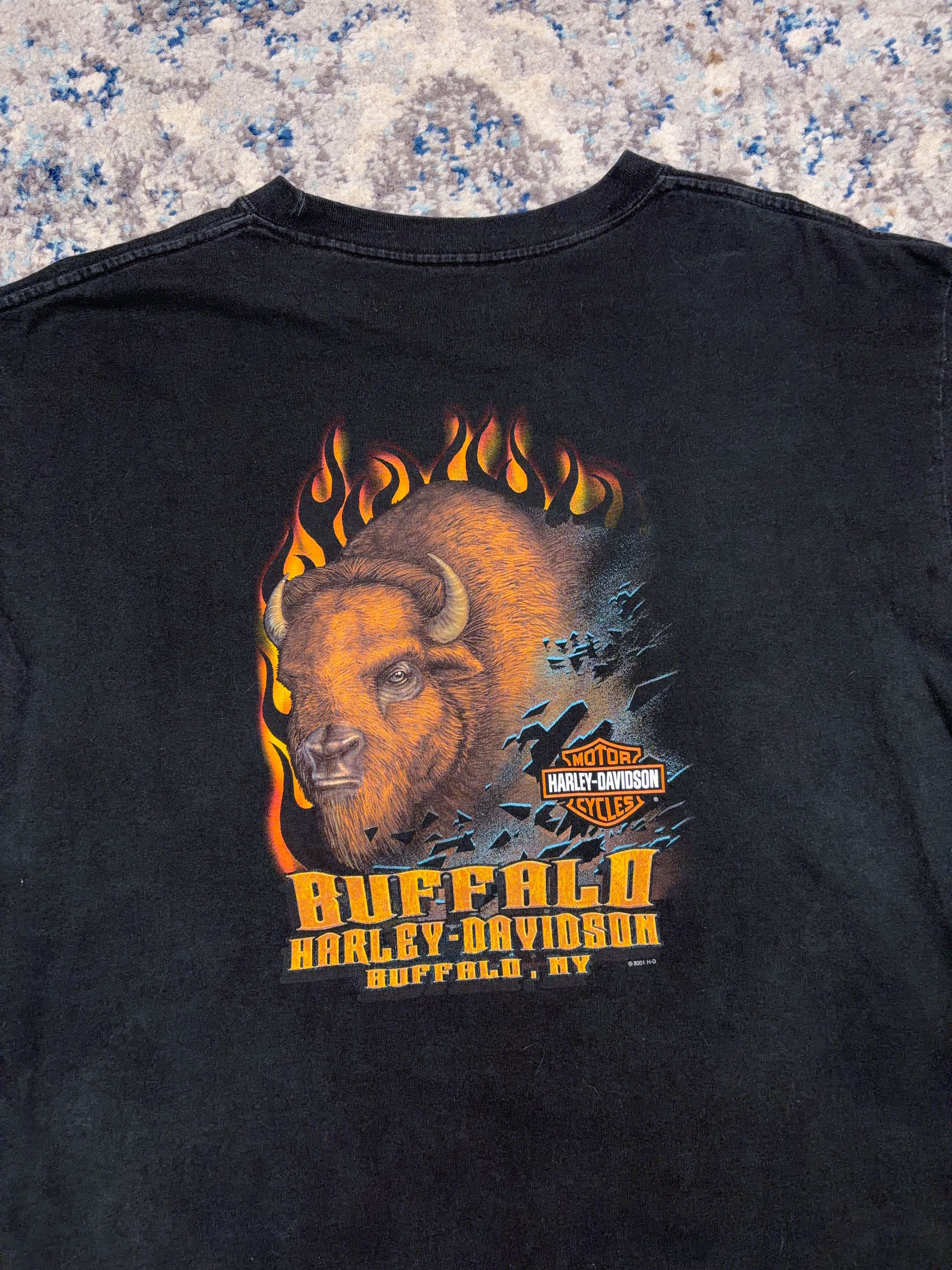 Vintage 2001 Harley Davidson Eagle Graphic Spellout Live To Ride T-Shirt Size XL