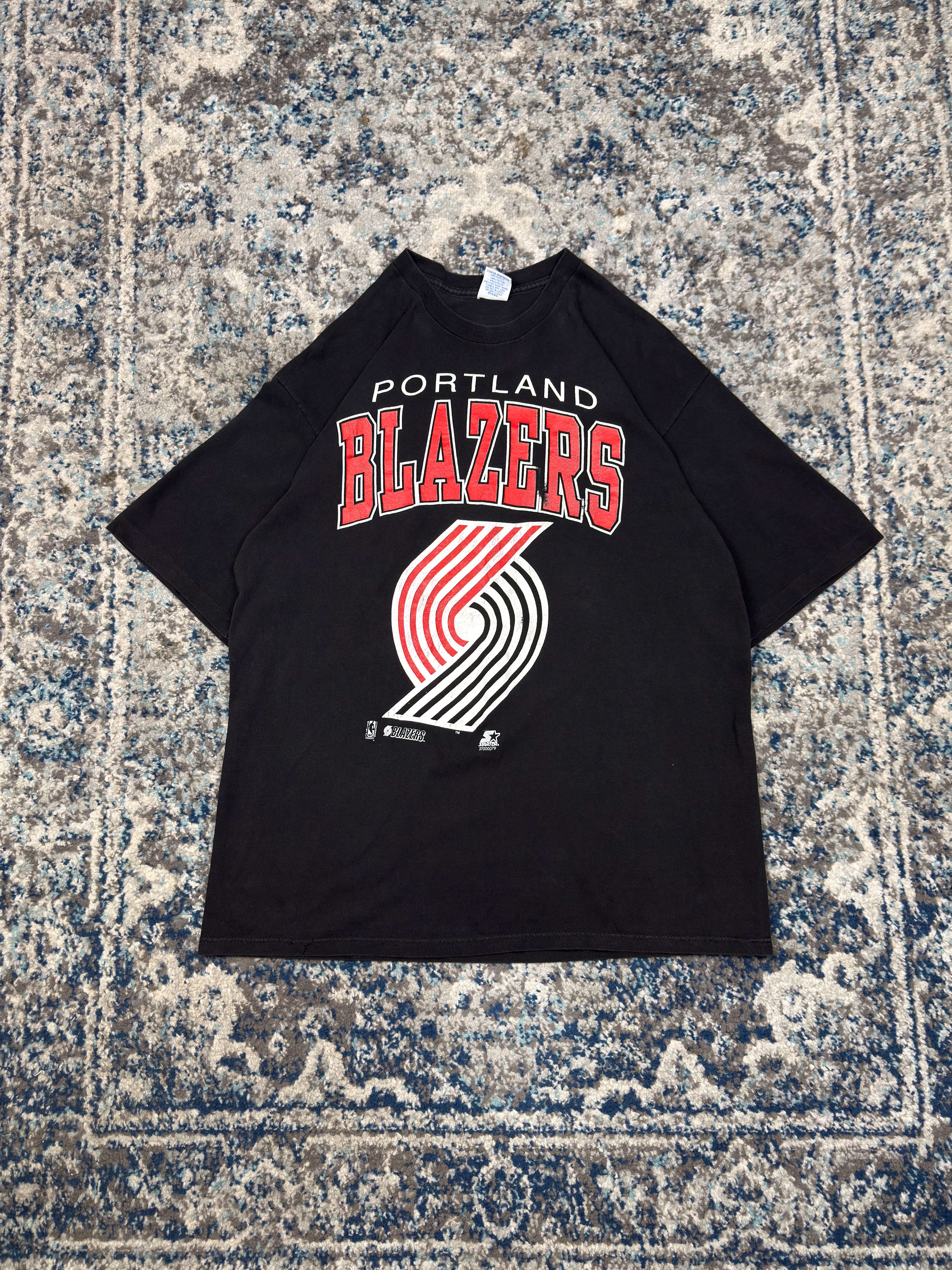 Vintage 90s Portland Trailblazers NBA Big Graphic Spellout T-Shirt Size Large