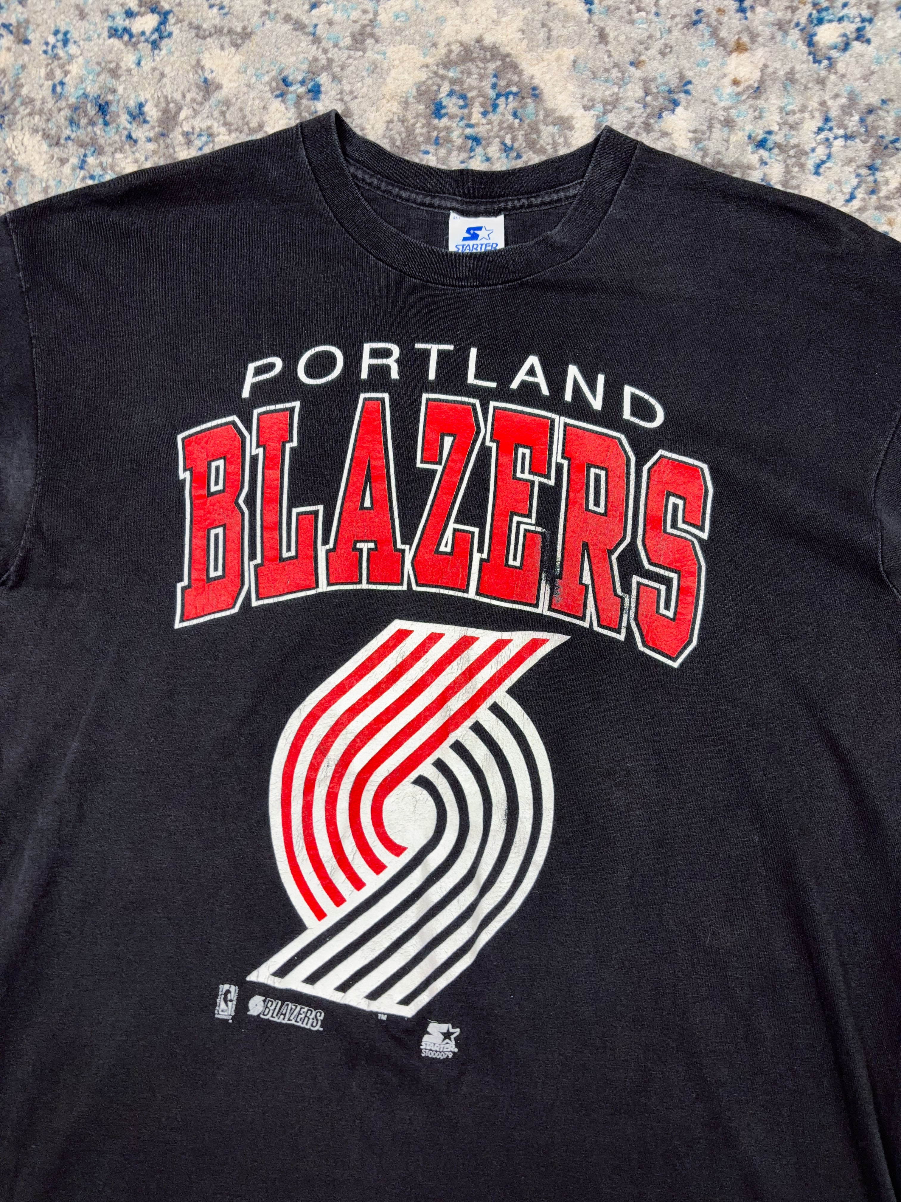 Vintage 90s Portland Trailblazers NBA Big Graphic Spellout T-Shirt Size Large
