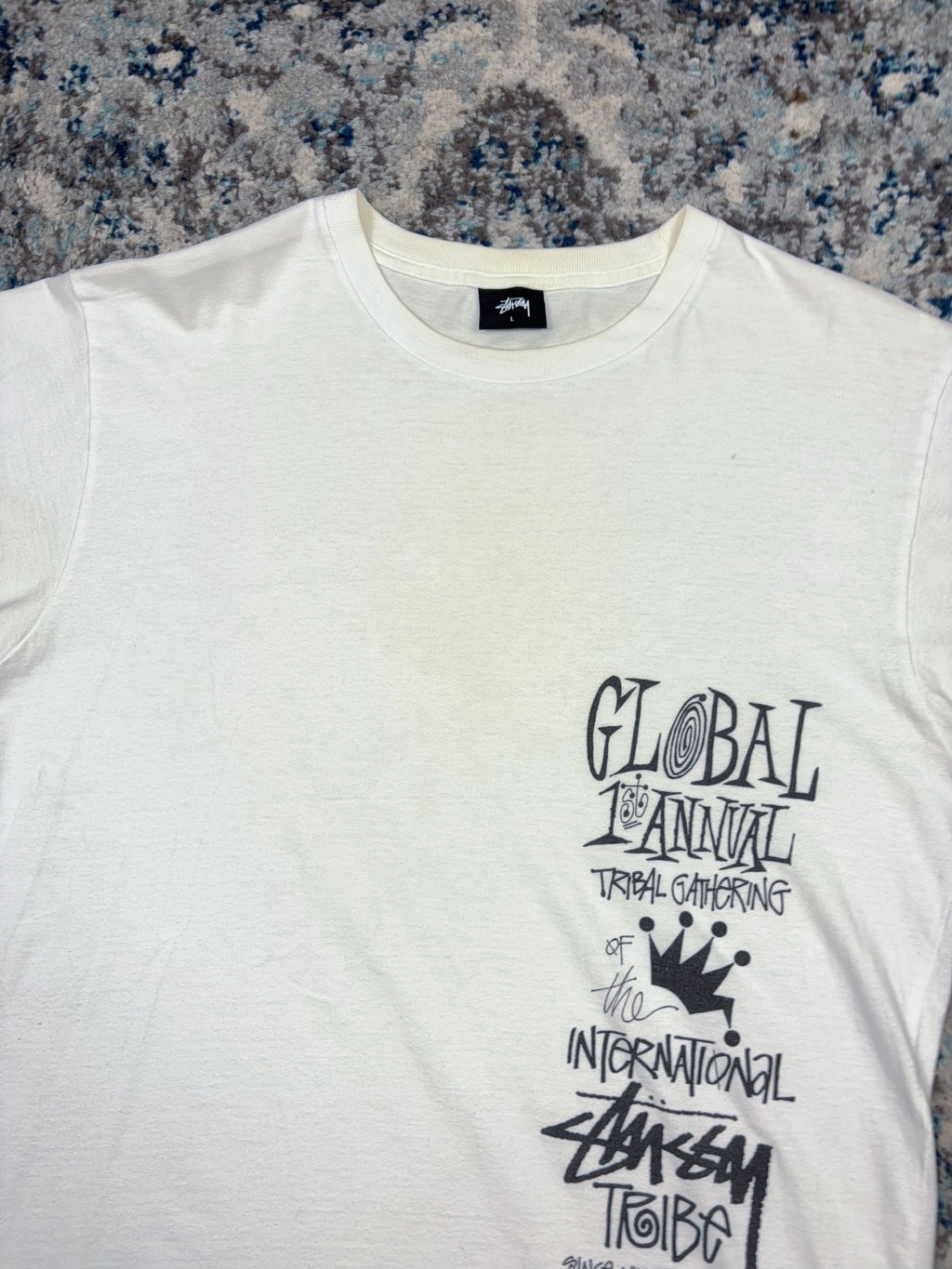 Stussy 1st Annual Tribal Gathering Graphic Spellout T-Shirt Size Large