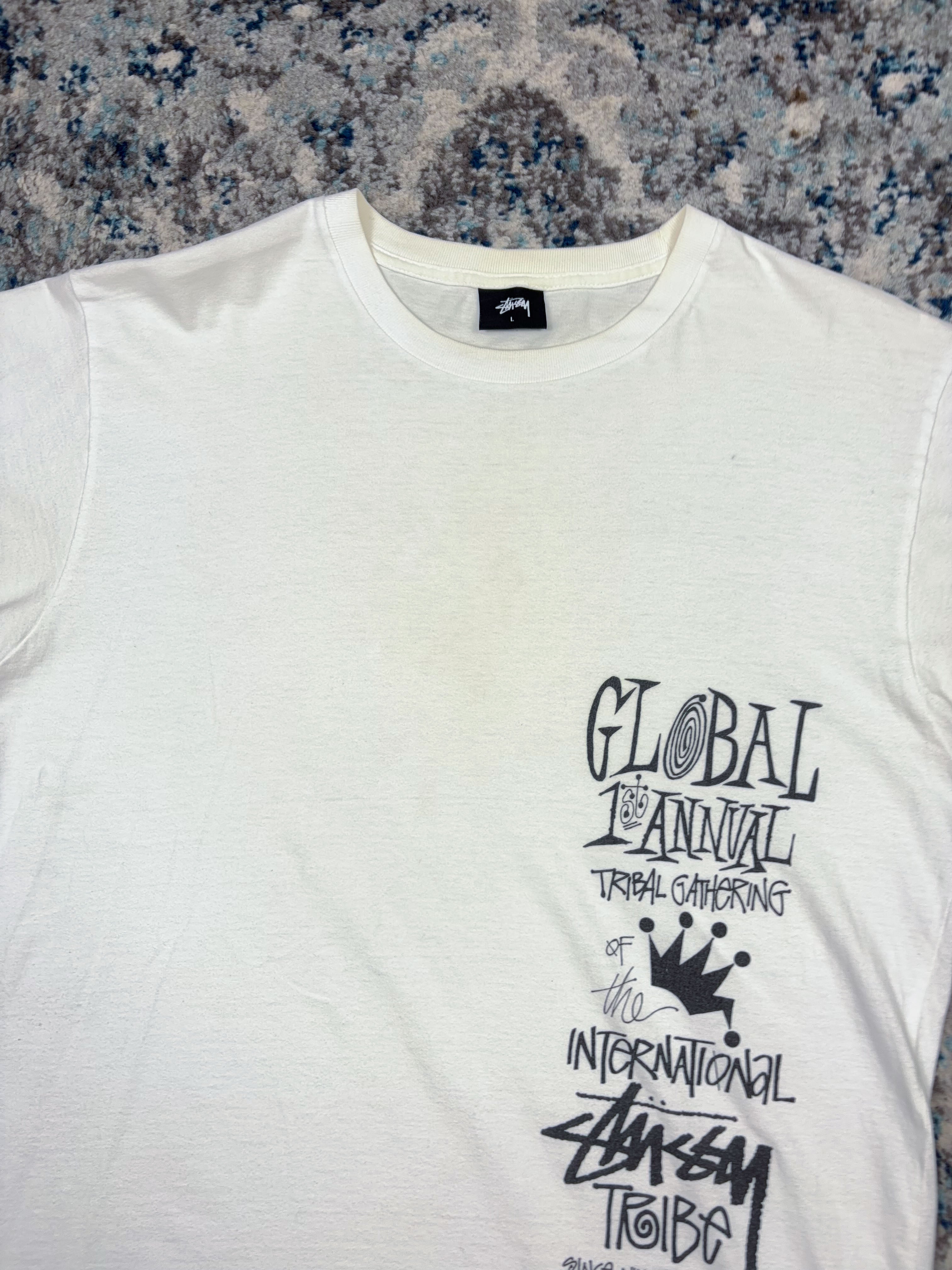 Stussy 1st Annual Tribal Gathering Graphic Spellout T-Shirt Size Large
