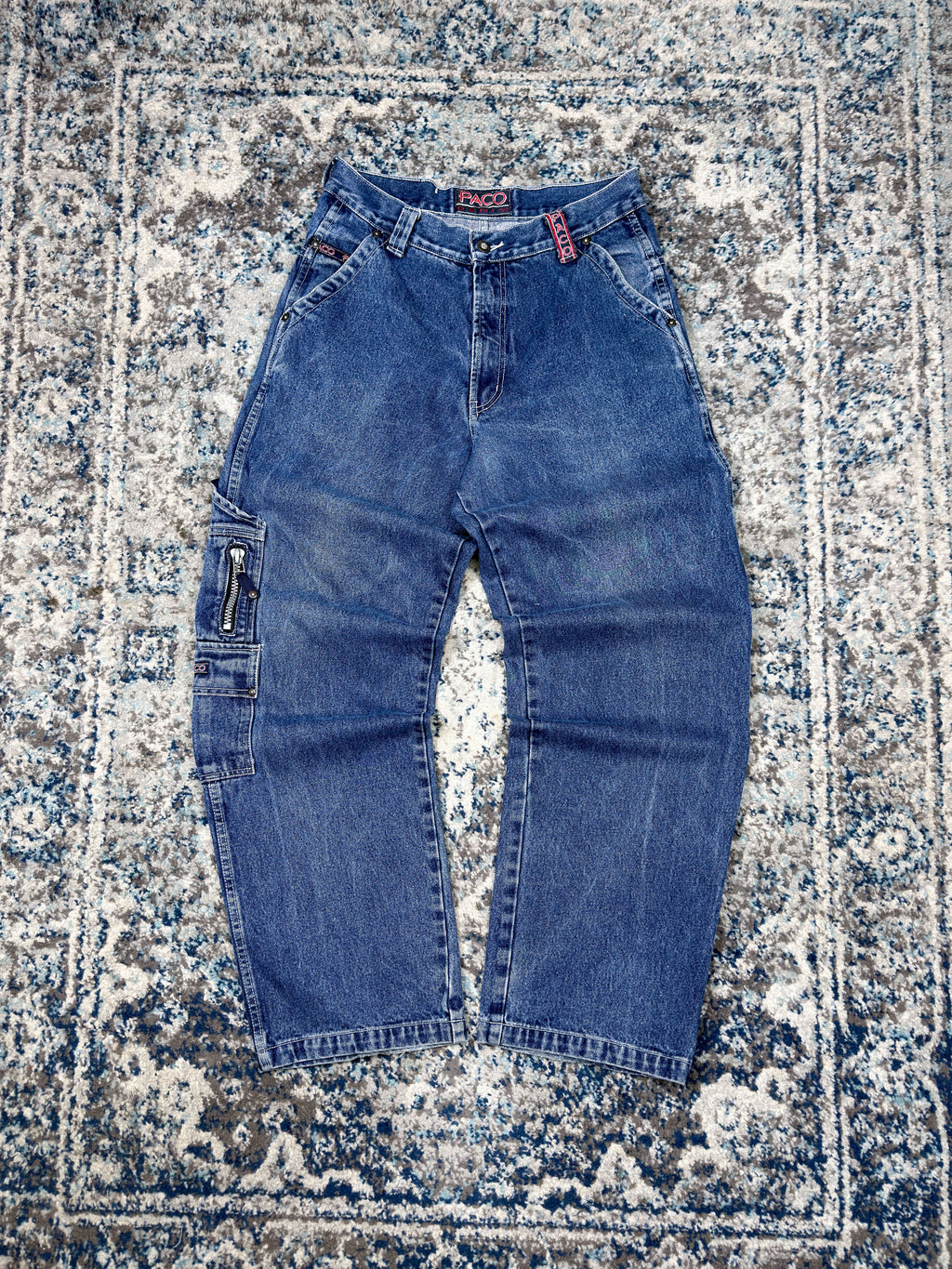 Vintage Y2K Paco Jeans Embroidered Logo  Medium Wash Denim Carpenter Pants Size 30