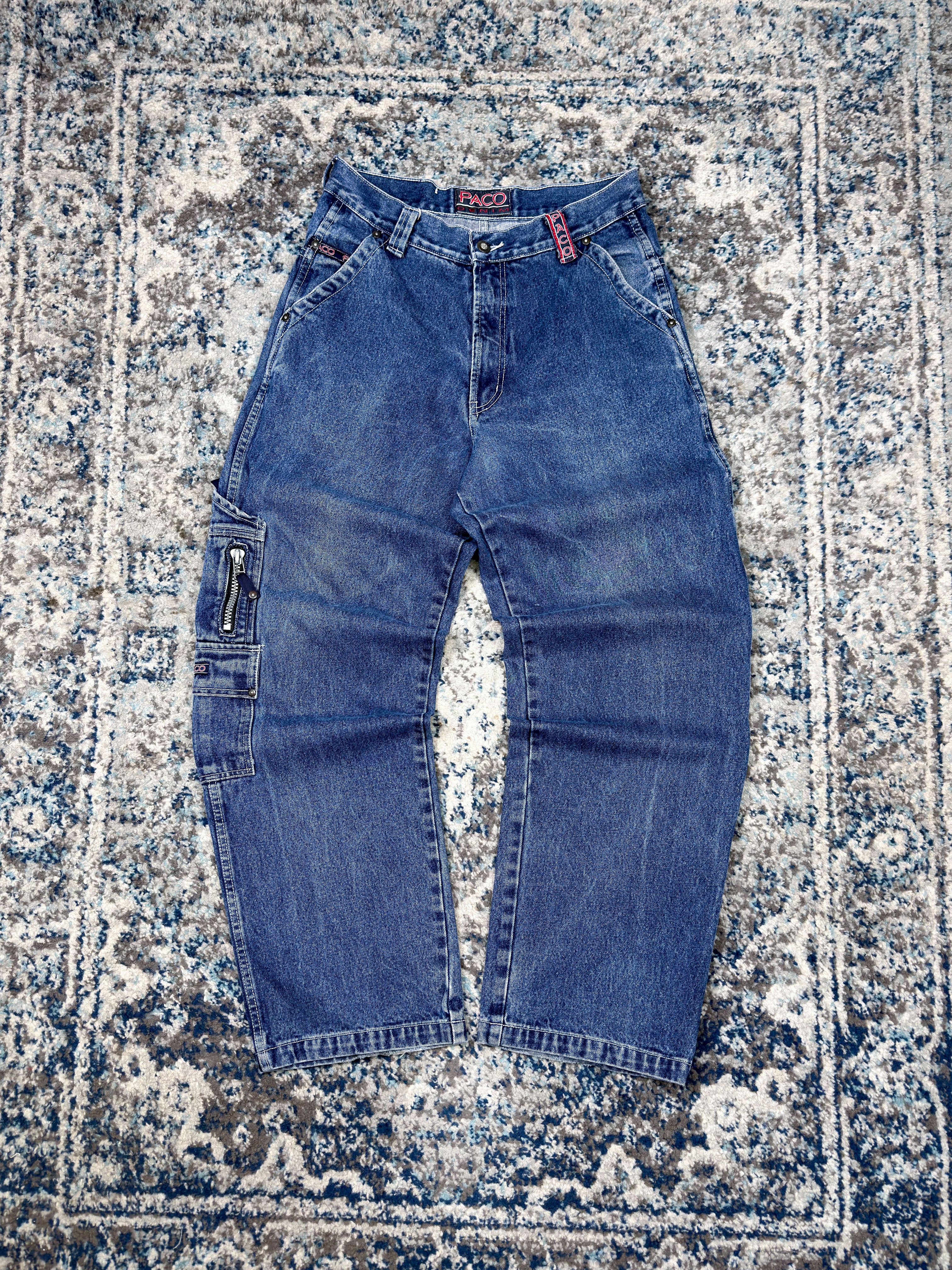 Vintage Y2K Paco Jeans Embroidered Logo  Medium Wash Denim Carpenter Pants Size 30