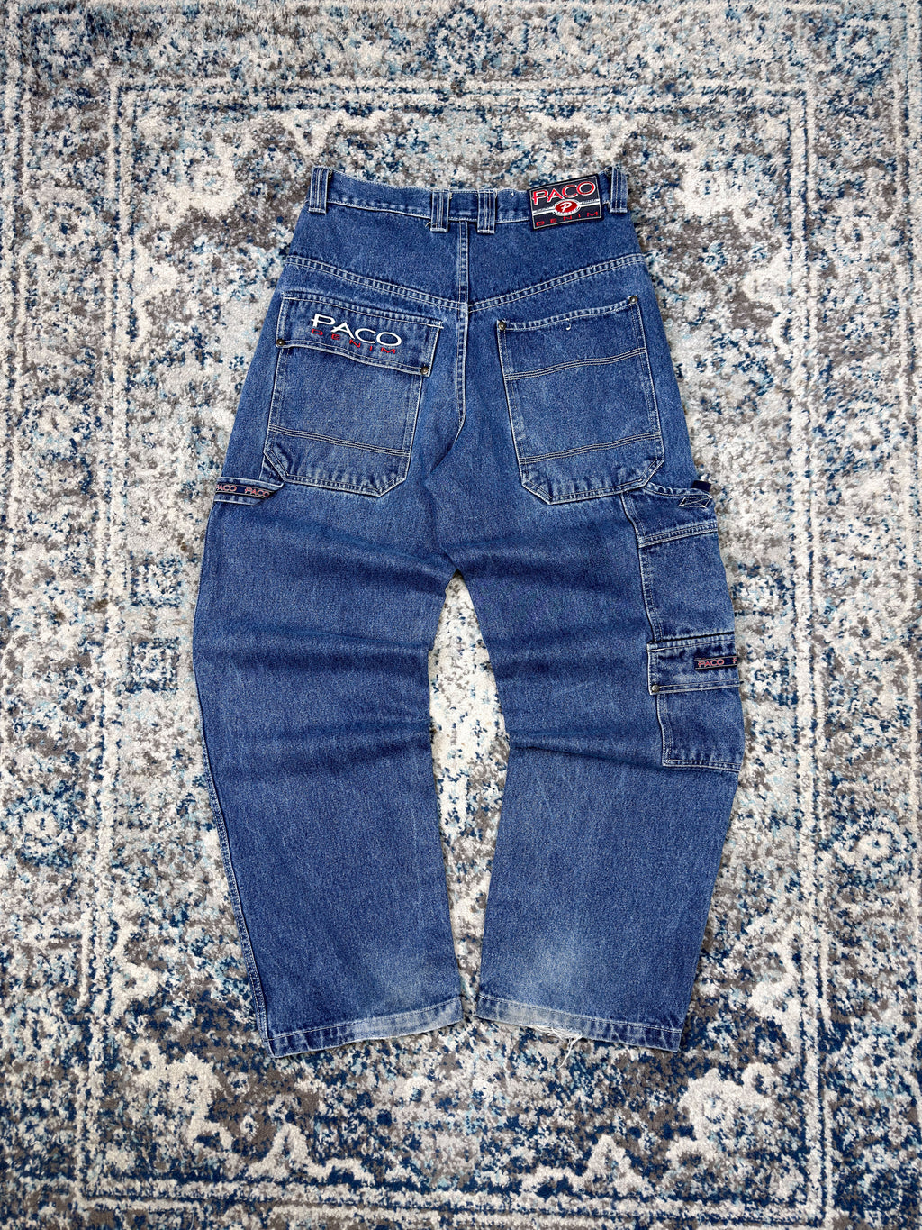 Vintage Y2K Paco Jeans Embroidered Logo  Medium Wash Denim Carpenter Pants Size 30