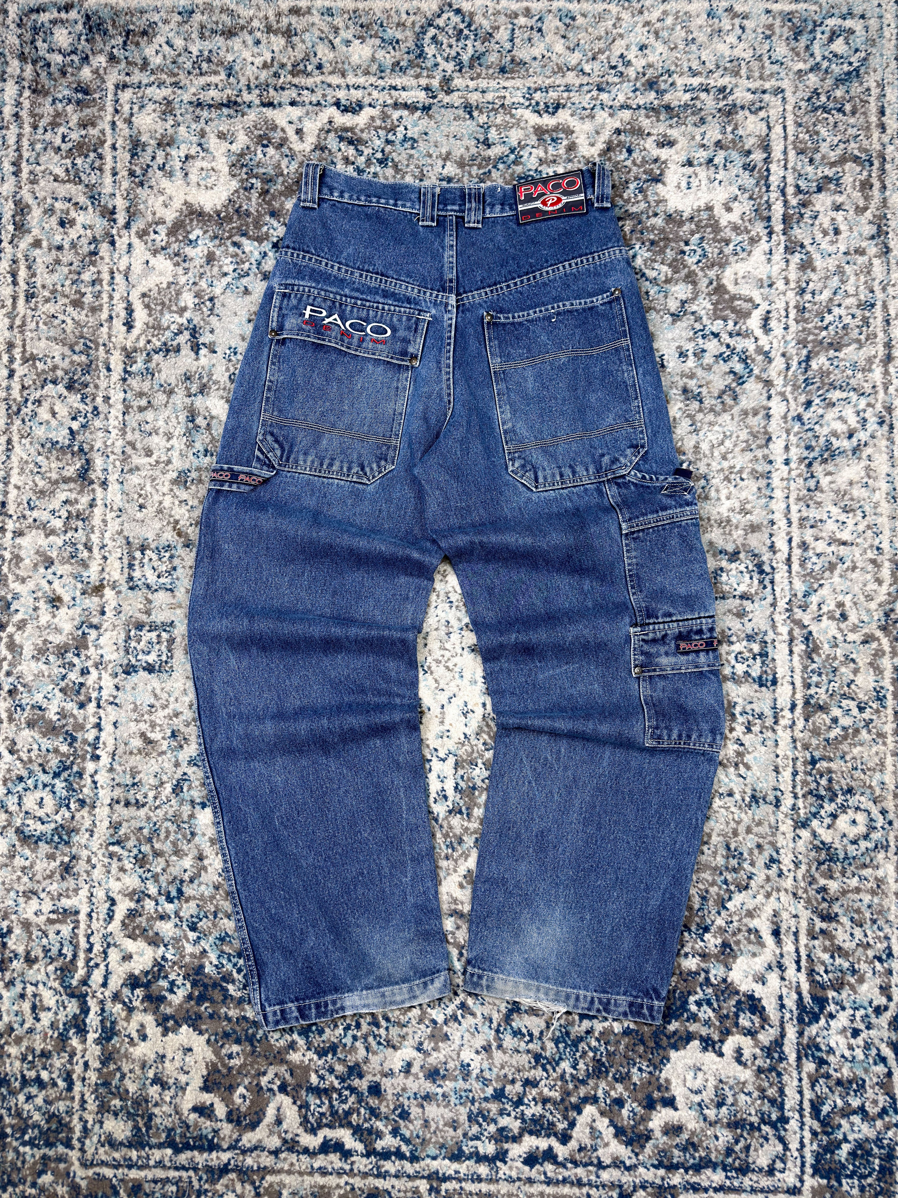 Vintage Y2K Paco Jeans Embroidered Logo  Medium Wash Denim Carpenter Pants Size 30