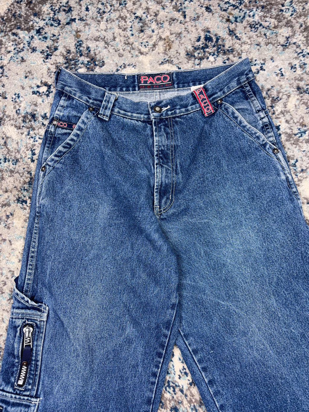 Vintage Y2K Paco Jeans Embroidered Logo  Medium Wash Denim Carpenter Pants Size 30