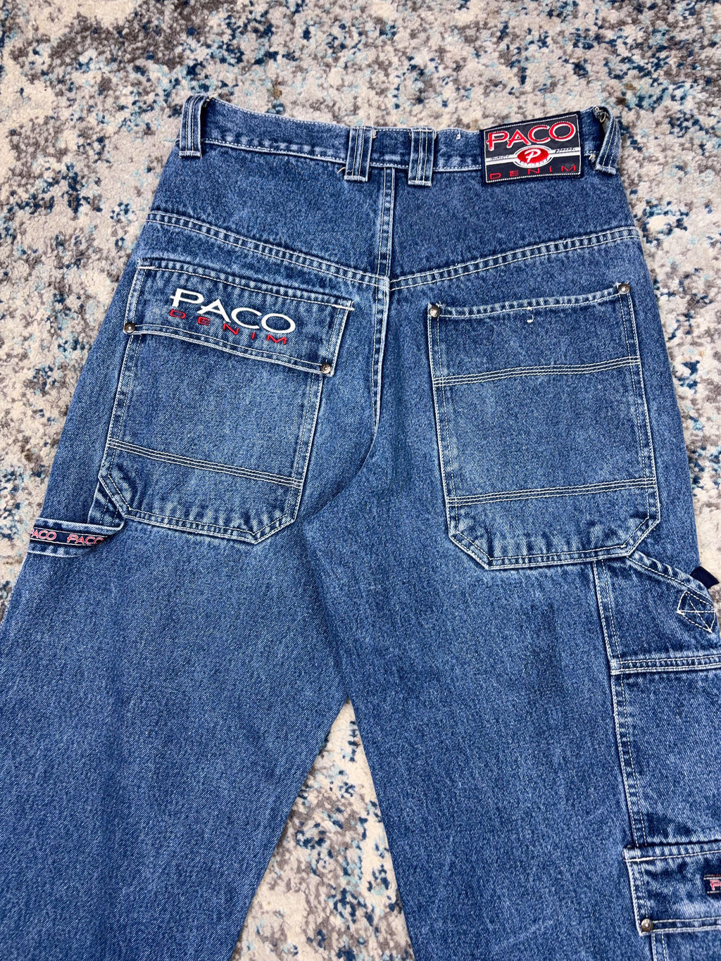 Vintage Y2K Paco Jeans Embroidered Logo  Medium Wash Denim Carpenter Pants Size 30