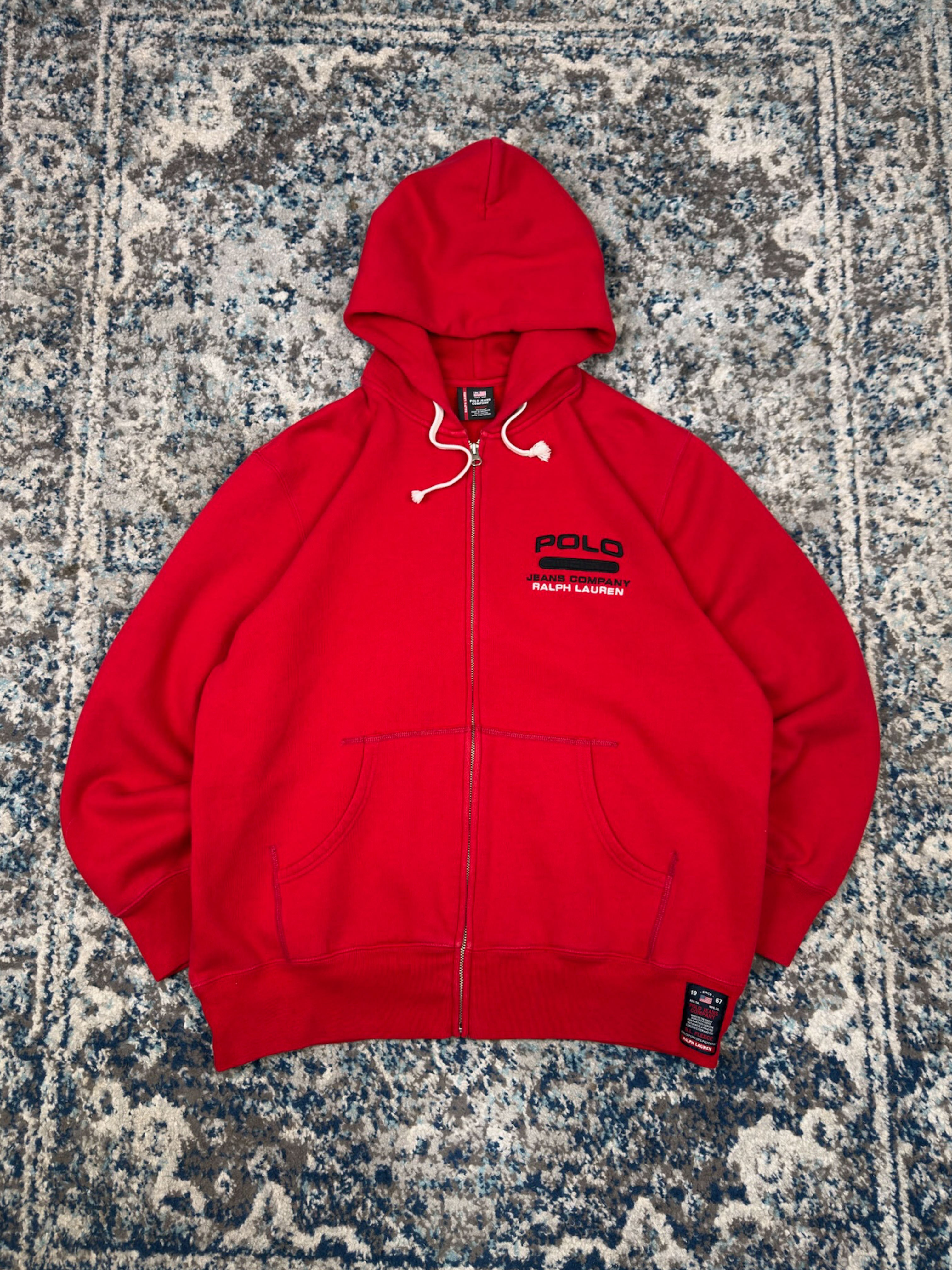 Vintage Polo Ralph Lauren Jeans Company Embroidered Full Zip Hooded Sweatshirt Size Medium