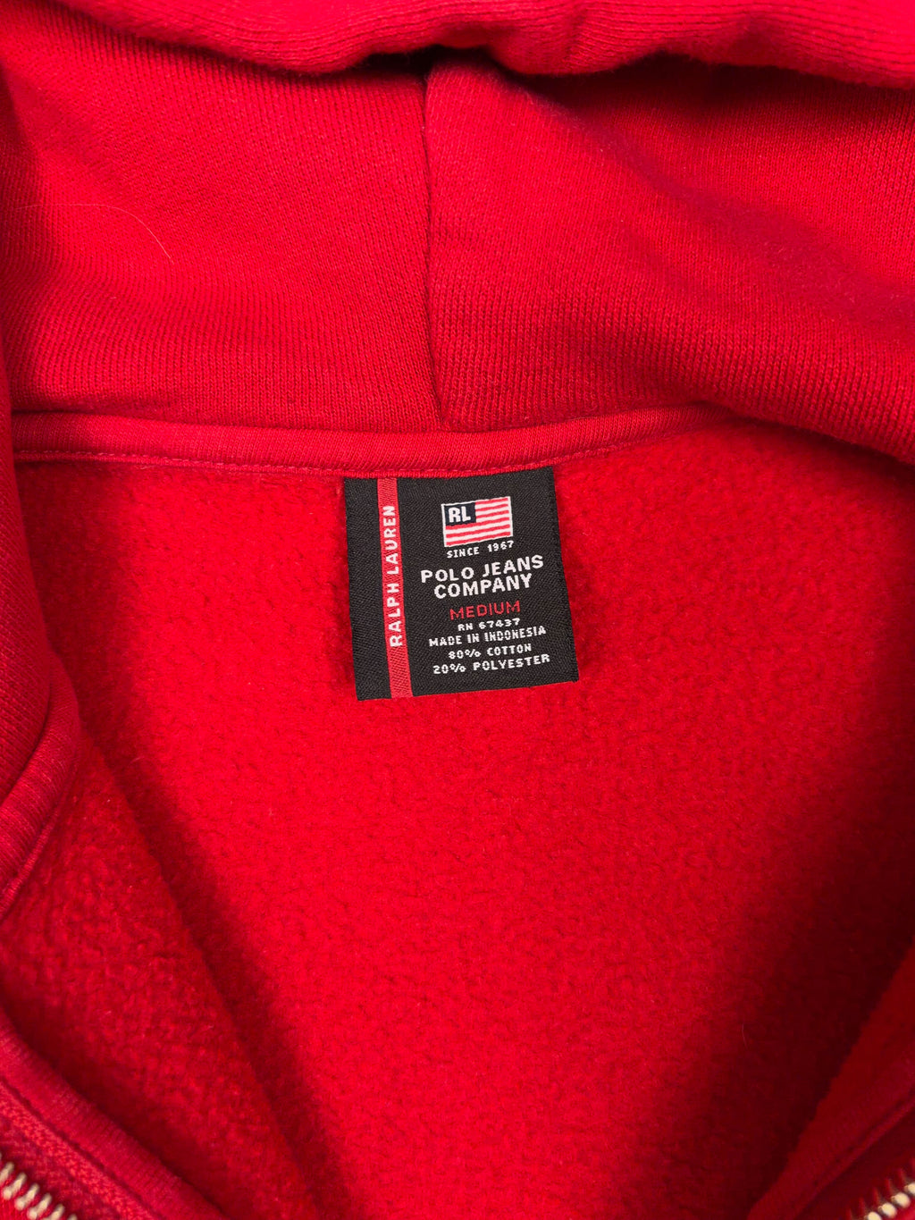 Vintage Polo Ralph Lauren Jeans Company Embroidered Full Zip Hooded Sweatshirt Size Medium