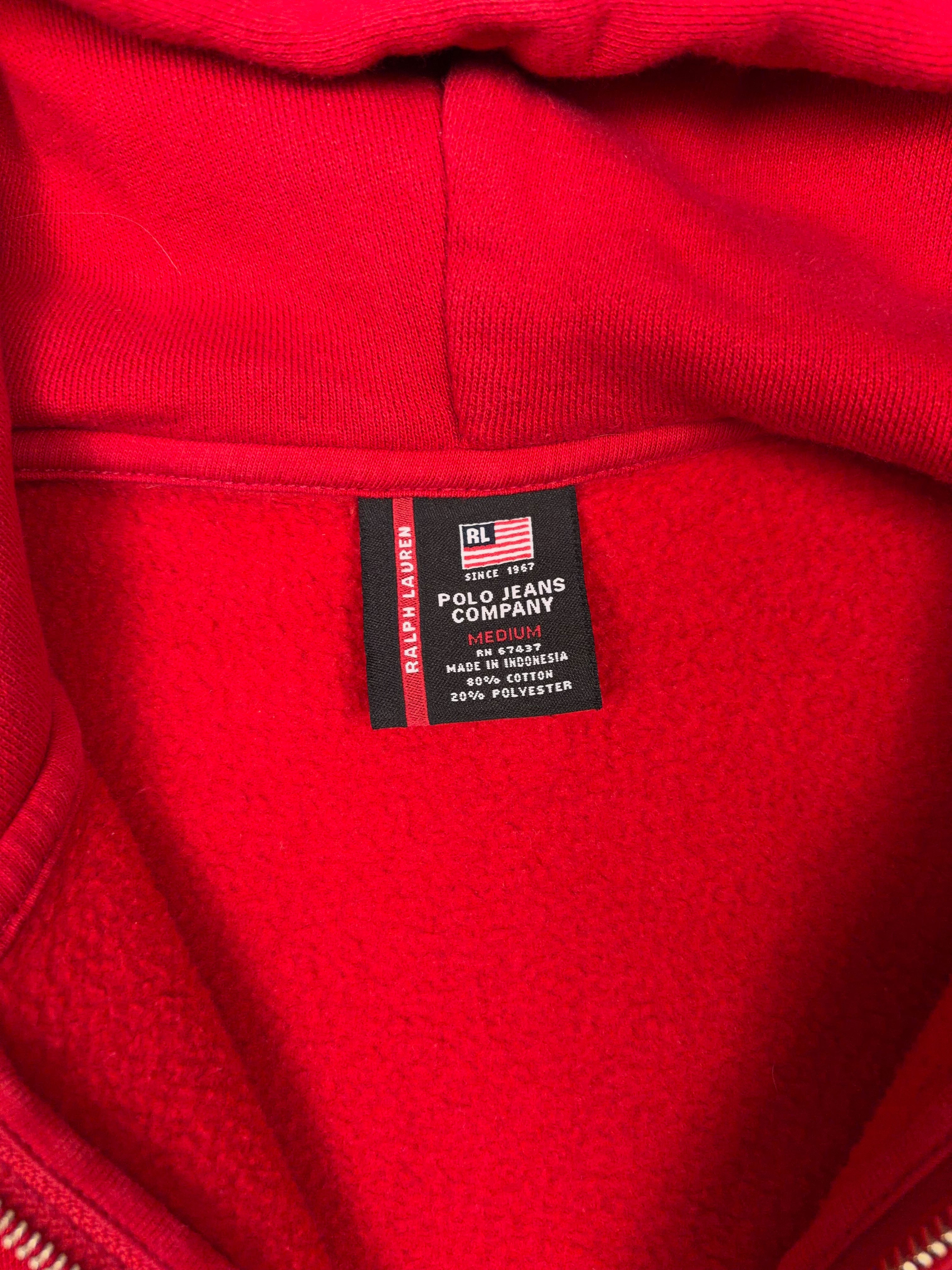 Vintage Polo Ralph Lauren Jeans Company Embroidered Full Zip Hooded Sweatshirt Size Medium