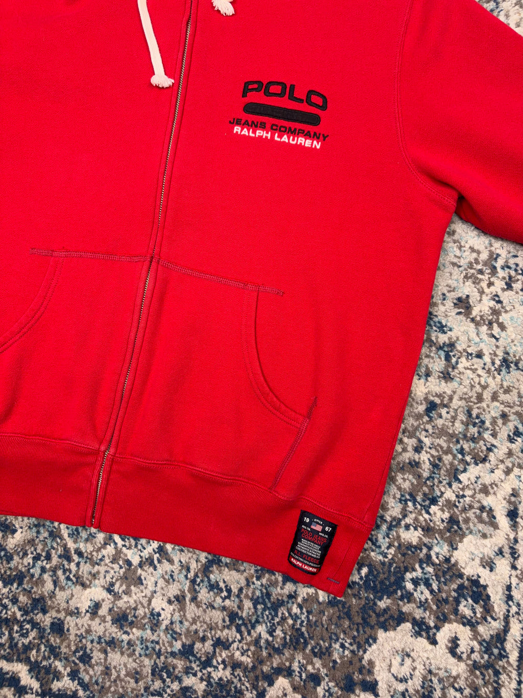 Vintage Polo Ralph Lauren Jeans Company Embroidered Full Zip Hooded Sweatshirt Size Medium