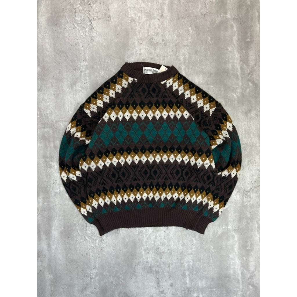 Vintage 90s Jonathan Bryan Diamond Stripe Print Pullover Knit Sweater Sz Medium