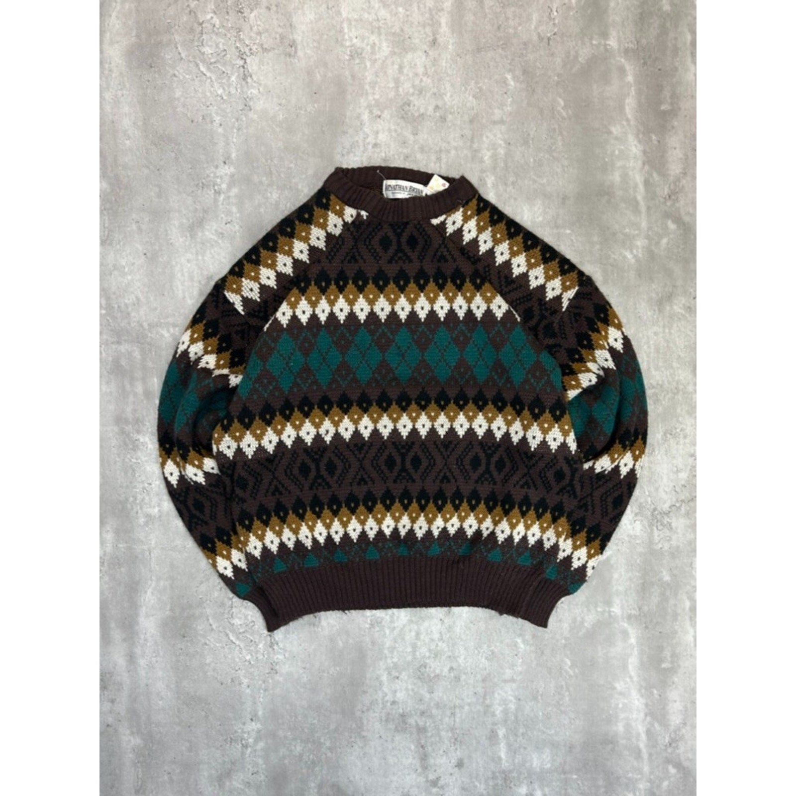 Vintage 90s Jonathan Bryan Diamond Stripe Print Pullover Knit Sweater Sz Medium