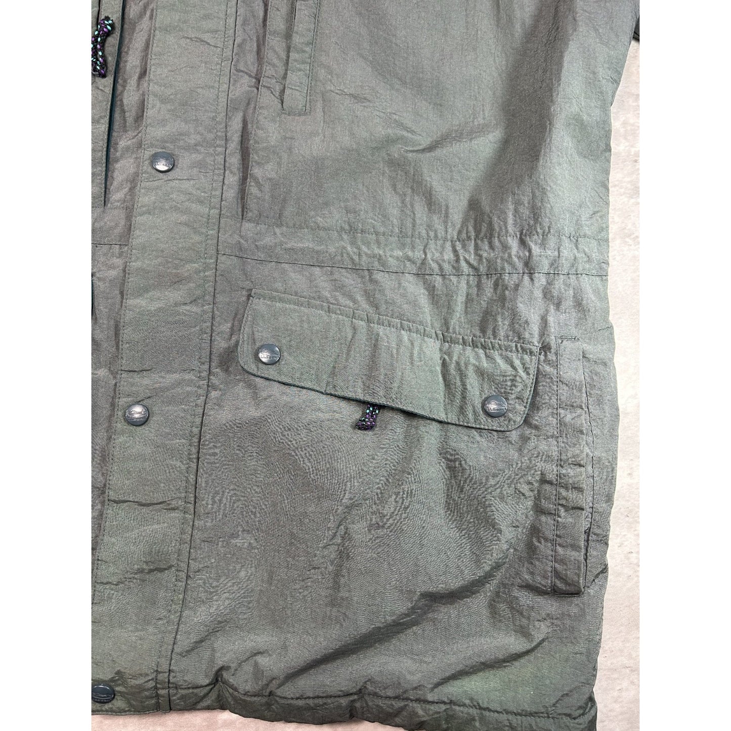 Vintage 80s/90s L.L. Bean Blanket Lined Nylon Long Jacket Size LT Green