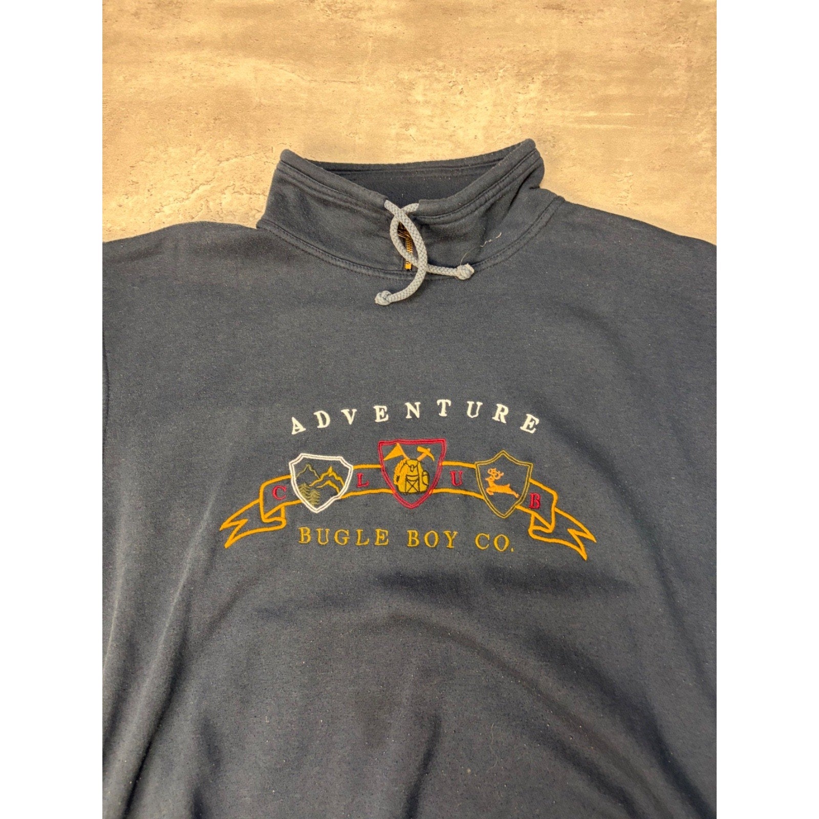 Vintage 90s Bugle Boys Adventure Embroidered Collared Sweatshirt Size XL