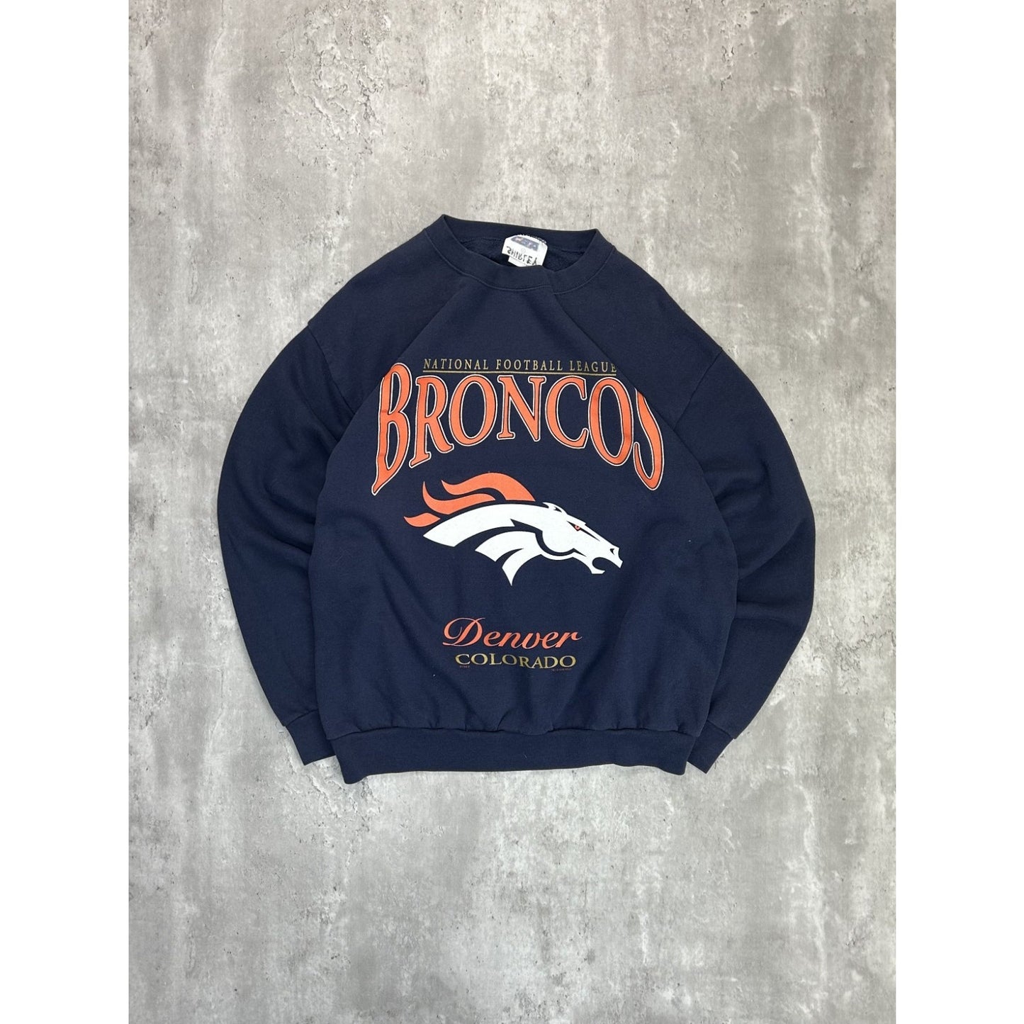 Vintage 90s Denver Broncos NFL Big Graphic Spellout Football Sweatshirt Sz Large