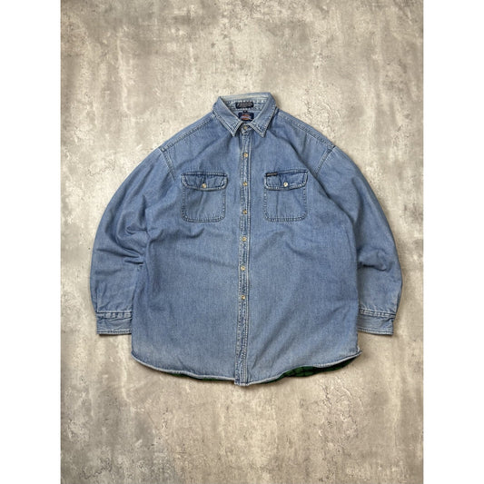 Vintage Dickies Plaid Print Long Sleeve Denim Button Up Shirt Size XL