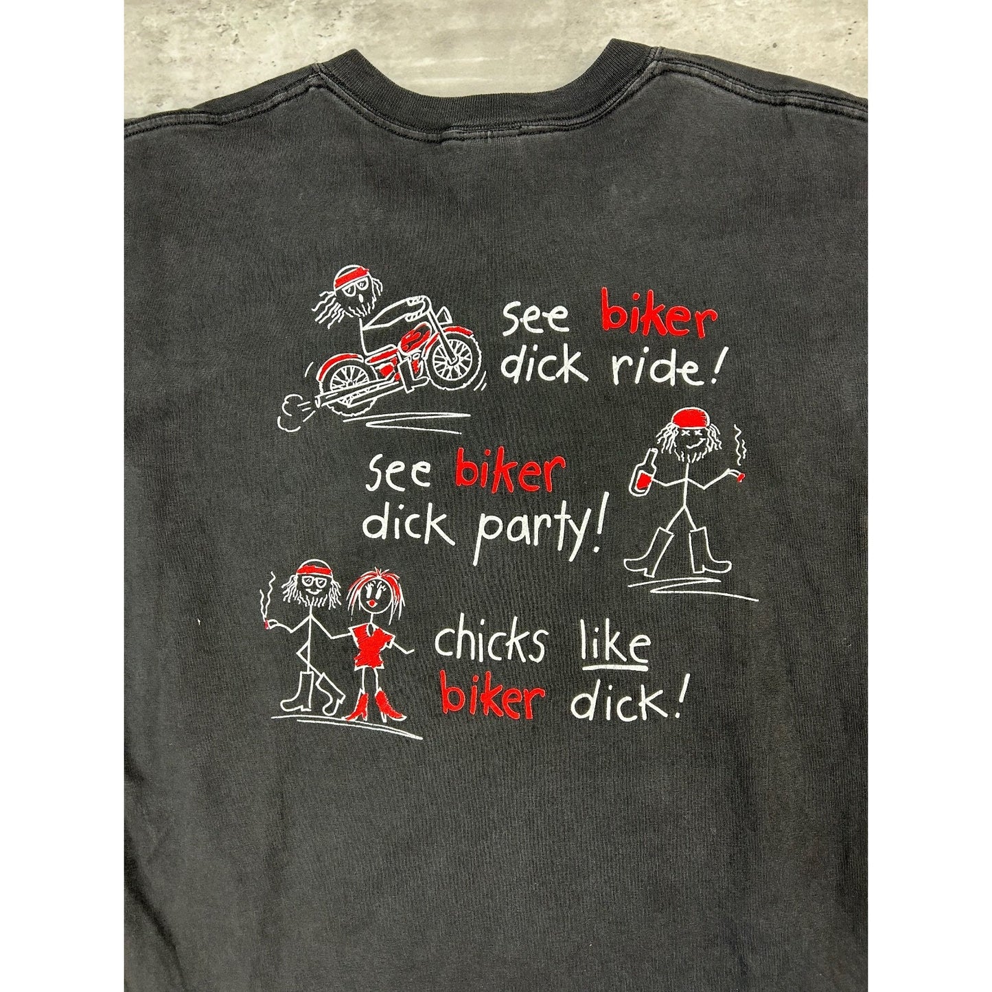 Vintage 90s Stick Figure Biker Comedy Graphic T-Shirt Size XL Black