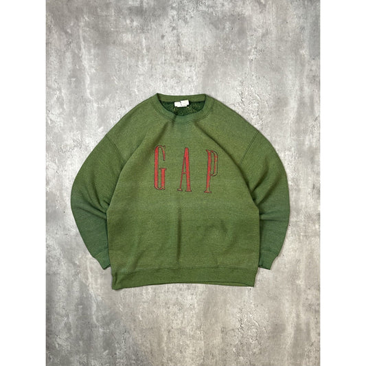Vintage 90s GAP Spellout Logo Earth Tone Graphic Sweatshirt Size XL Green
