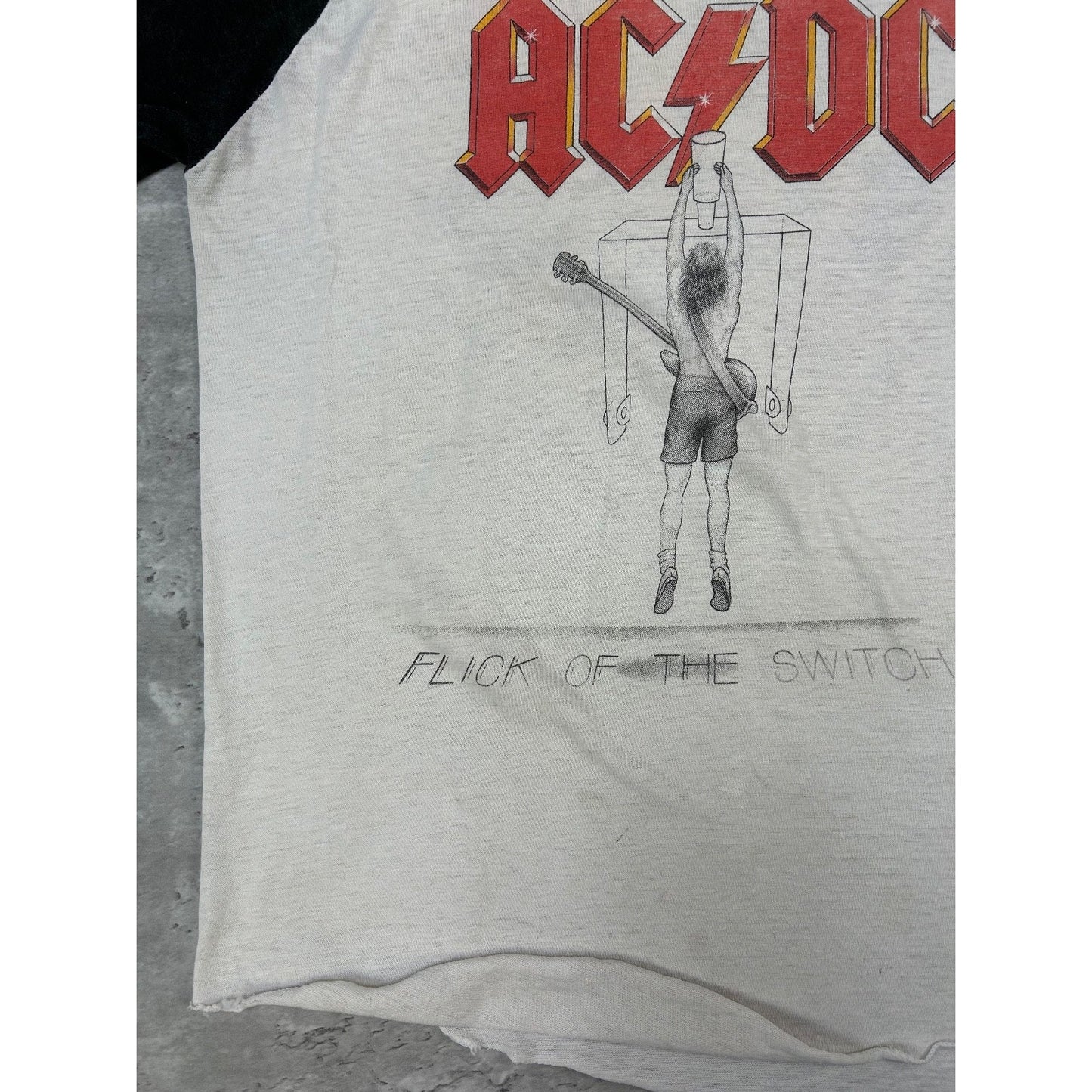 Vintage 1983 ACDC Flick Of The Switch Rock Music Raglan Band T-Shirt Size Small