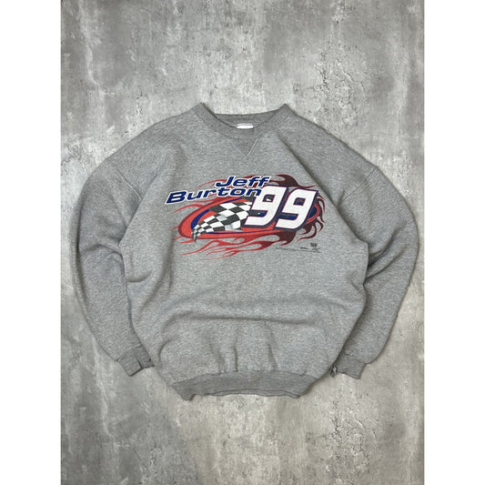 Vintage Jeff Burton #99 NASCAR Checkered Flag Graphic Sweatshirt Size XL Gray
