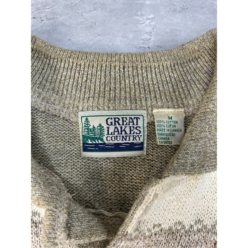 Vintage 90s Great Lakes Country Abstract Striped Collared Sweater Size Medium
