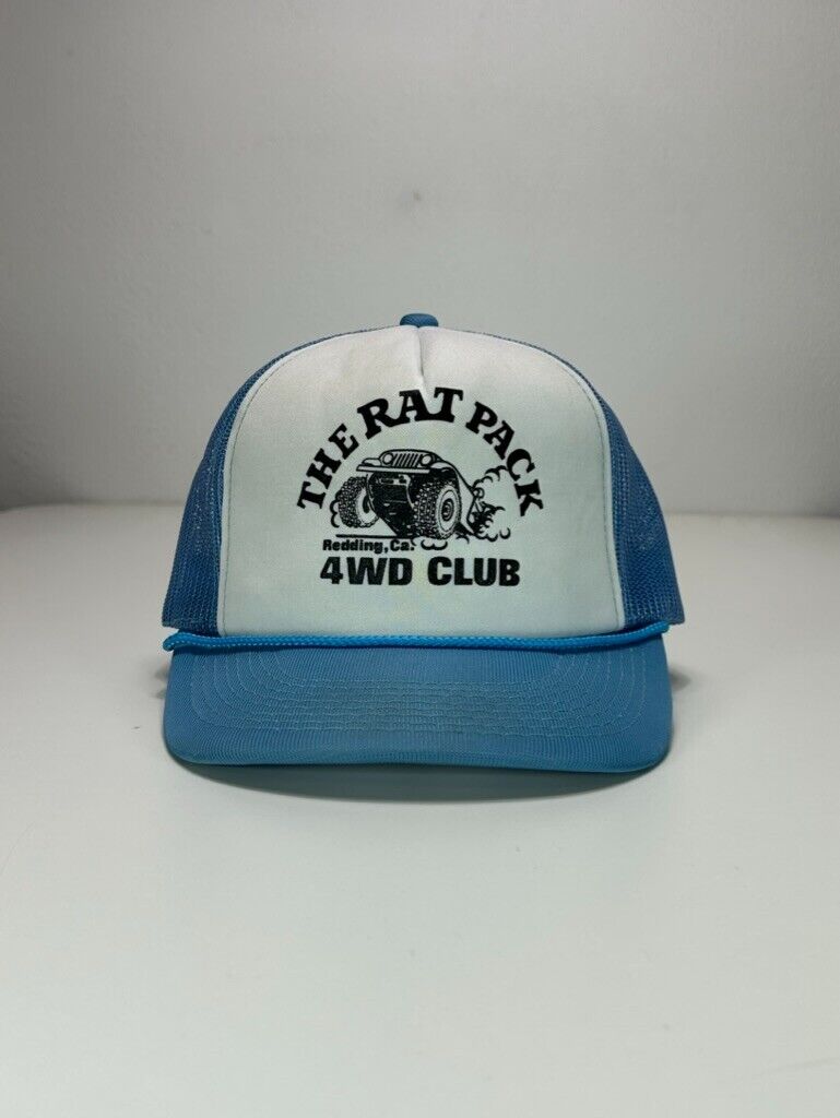 Vintage 80s The Rat Pack 4WD Club Car Graphic Trucker Snapback Hat OSFA