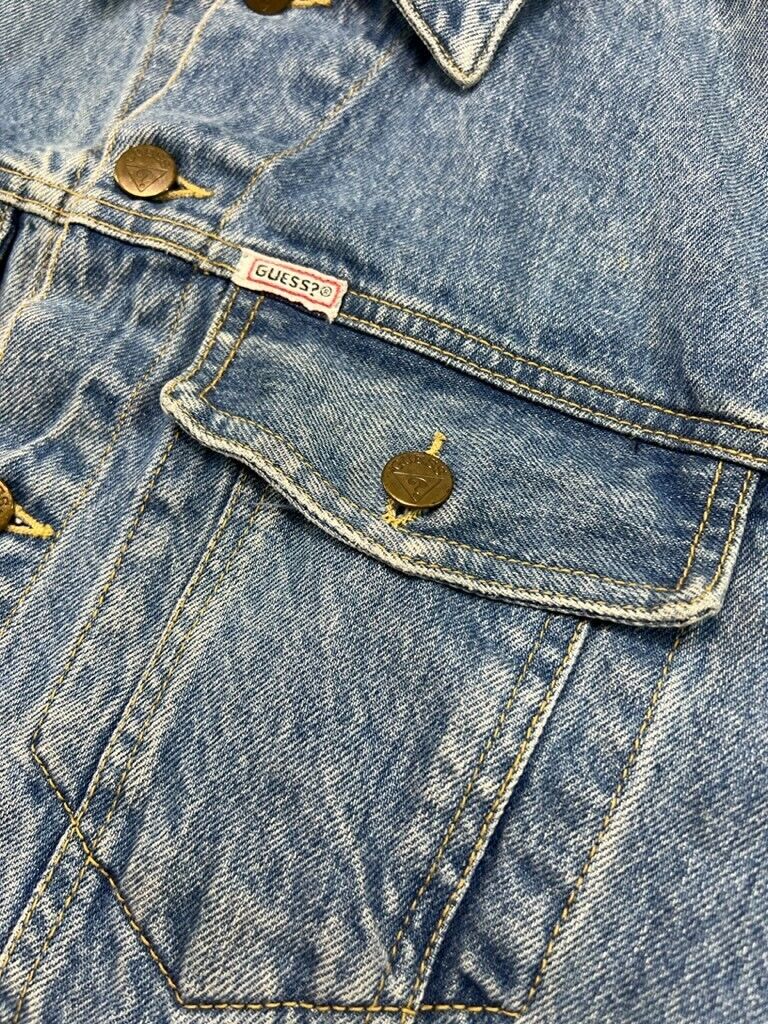 Vintage 90s Guess Light Wash Denim Trucker Jacket Size Medium Made in USA