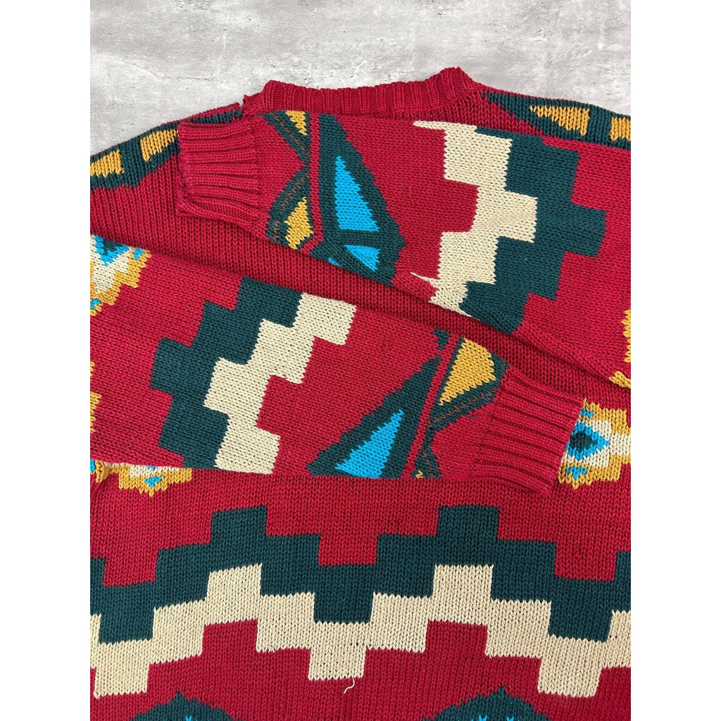 Vintage 90s Woolrich Aztec Style Pullover Knit Sweater Size Large