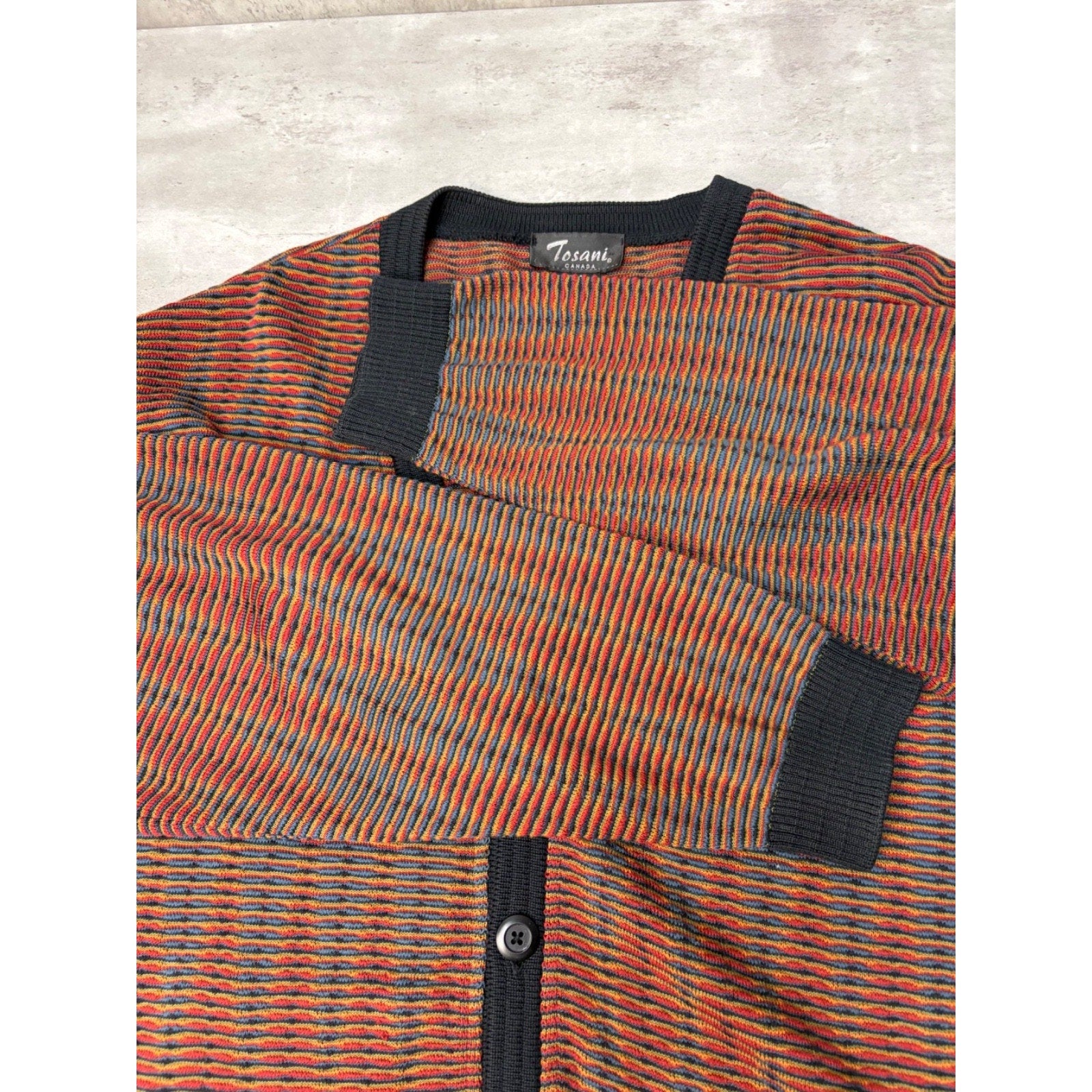 Vintage 90s Tosani Ripple Stripe Print Knit Cardigan Sweater Size Large