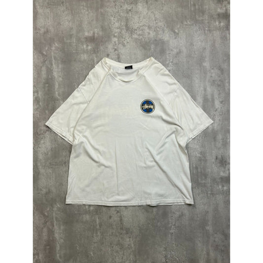 Vintage Stussy Circle Logo Spellout Graphic White T-Shirt Size XL
