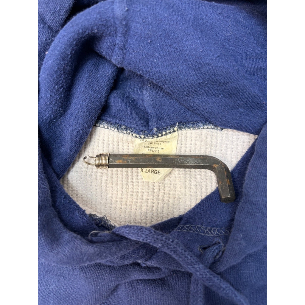 Vintage 1980s Thermal Lined Blank Full Zip Hooded Navy Sweatshirt Size XL