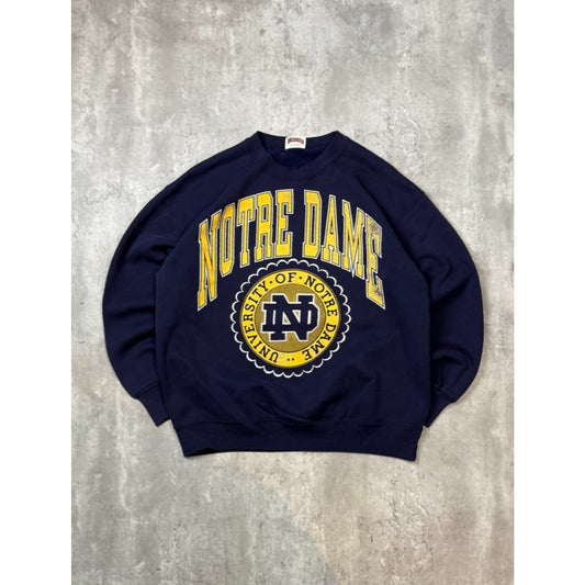 Vintage 90s Notre Dame Fighting Irish Graphic Spellout Crest Sweatshirt Size XL