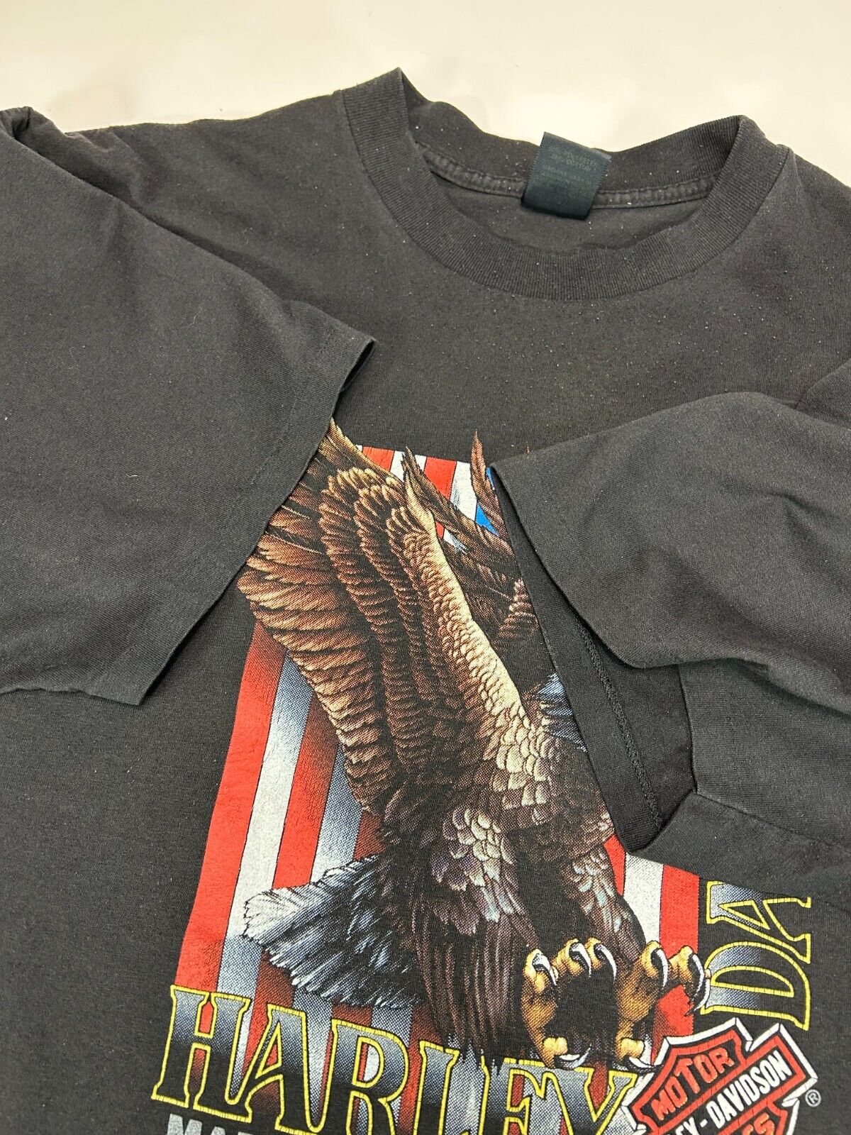 Vintage 1991 3D Emblem Harley Davidson Bald Eagle Graphic T-Shirt Size 3XL