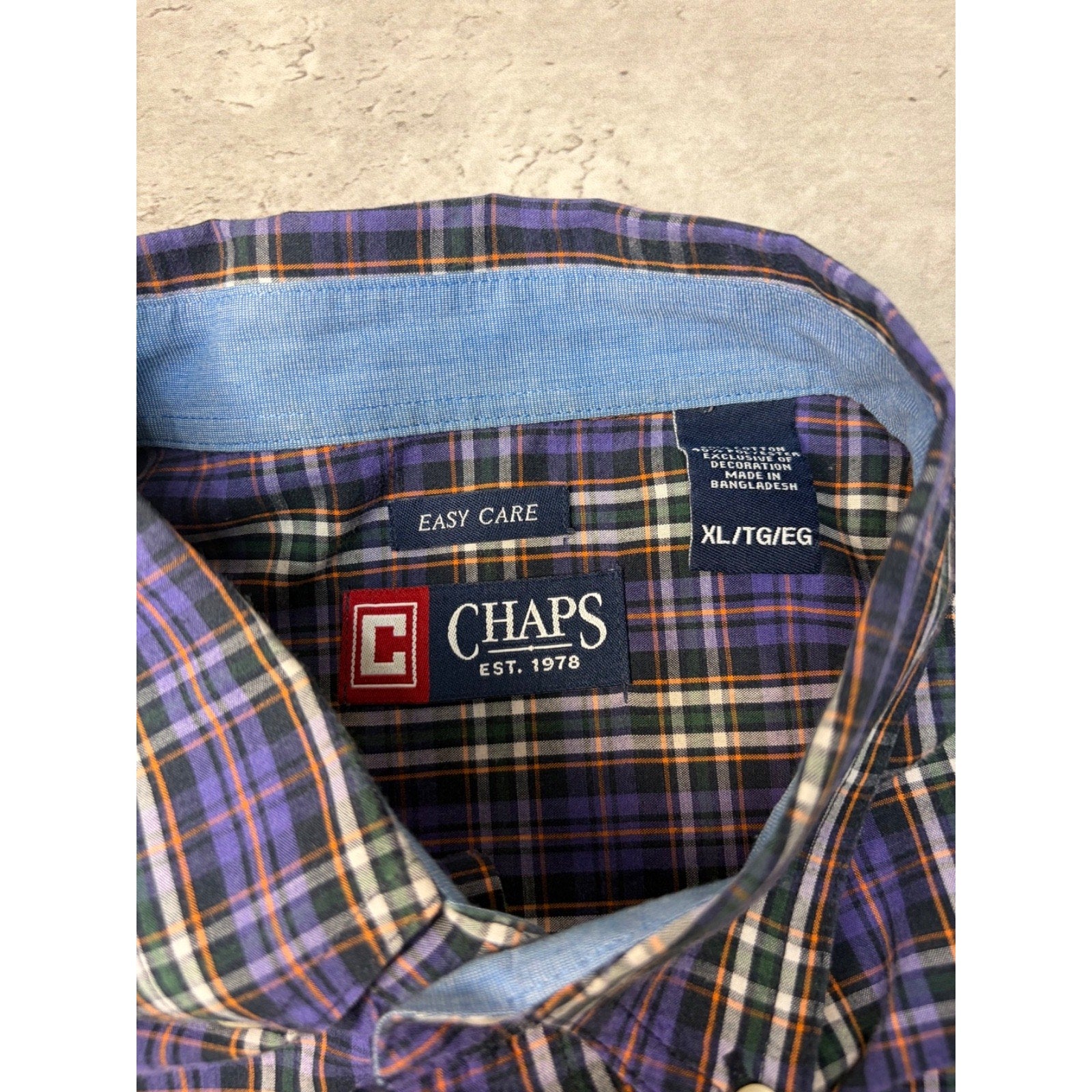 Vintage Chaps Embroidered Crest Plaid Cropped Button Up Shirt Size XL