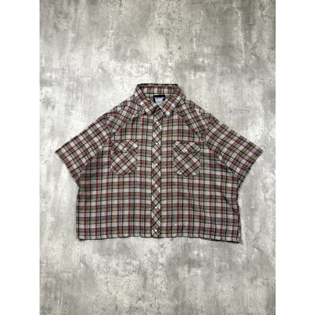 Vintage Wrangler Western Pearl Snap Plaid Cropped Button Up Shirt Size 2XL