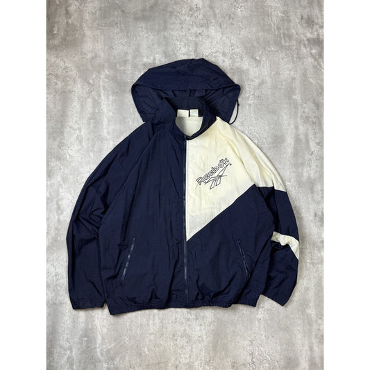Vintage 90s Reebok Embroidered Logo Two Tone Nylon Windbreaker Jacket Size XL