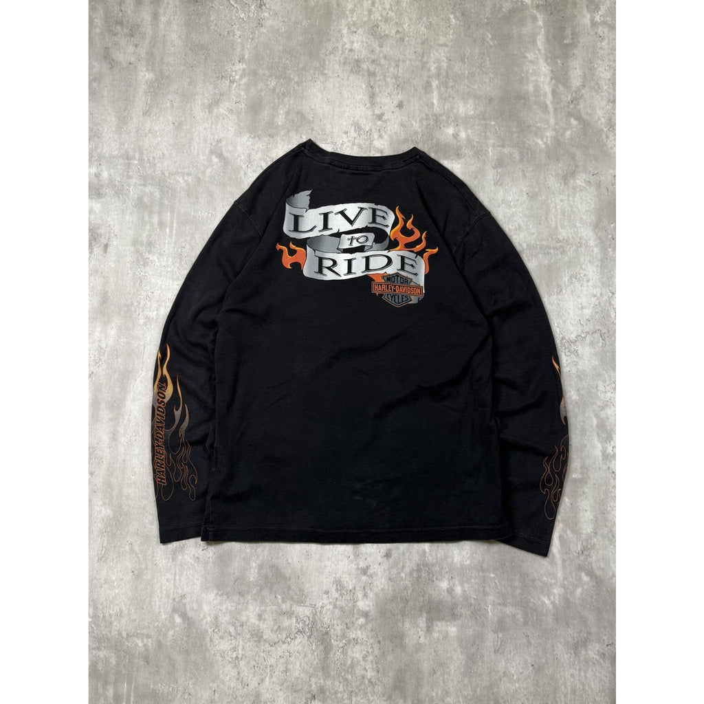 Vintage Harley Davidson Live To Ride Flame Sleeve Graphic T-Shirt Size Large