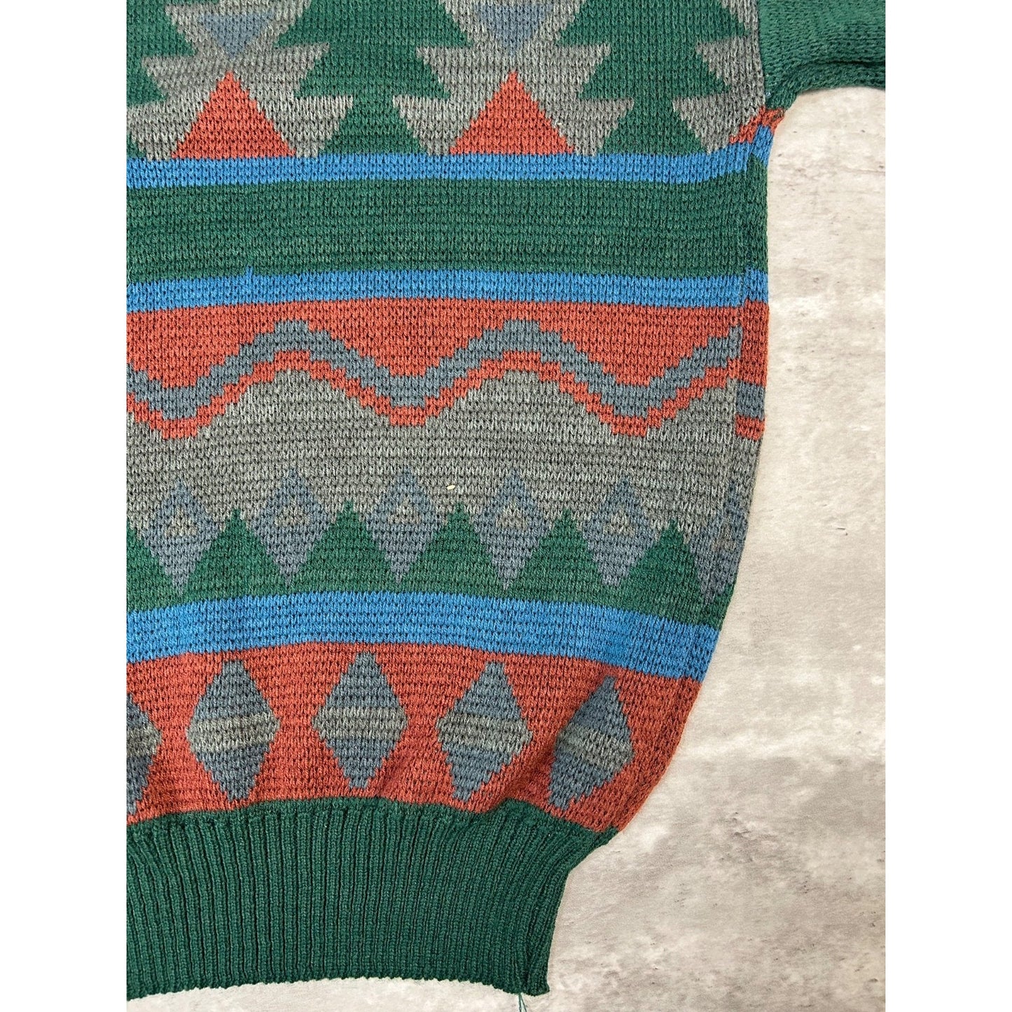 Vintage Campus Geometric Pattern Knit Sweater Size Large Green