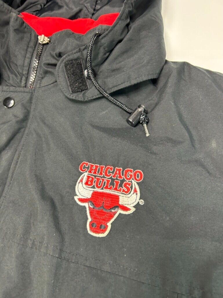 Vintage 90s Chicago Bulls NBA Hooded Full Zip Starter Bomber Jacket Size Small