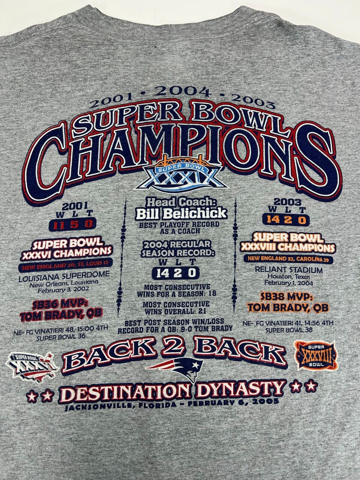 2005 New England Patriots NFL Super Bowl 3x Champs Ring Graphic T-Shirt Size XL