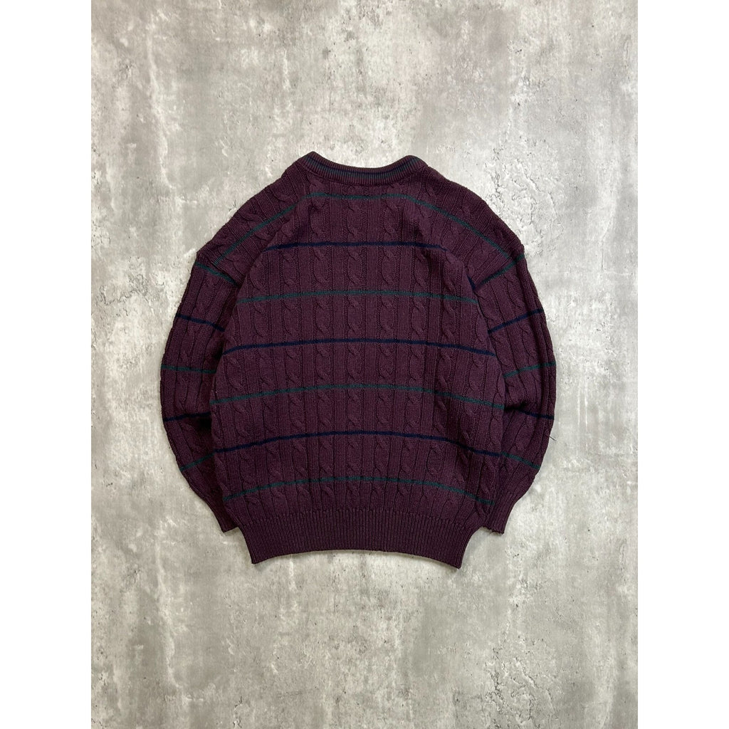 Vintage 90s Striped Cable Knit Pull Over Ribbed Sweater Size Medium