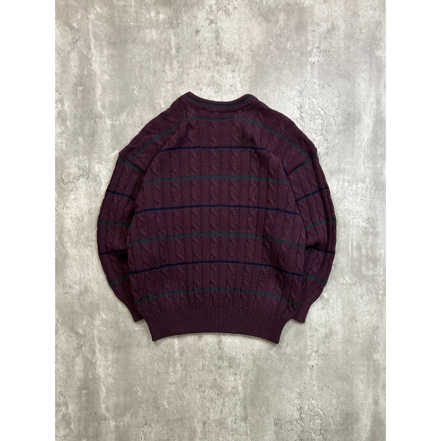 Vintage 90s Striped Cable Knit Pull Over Ribbed Sweater Size Medium