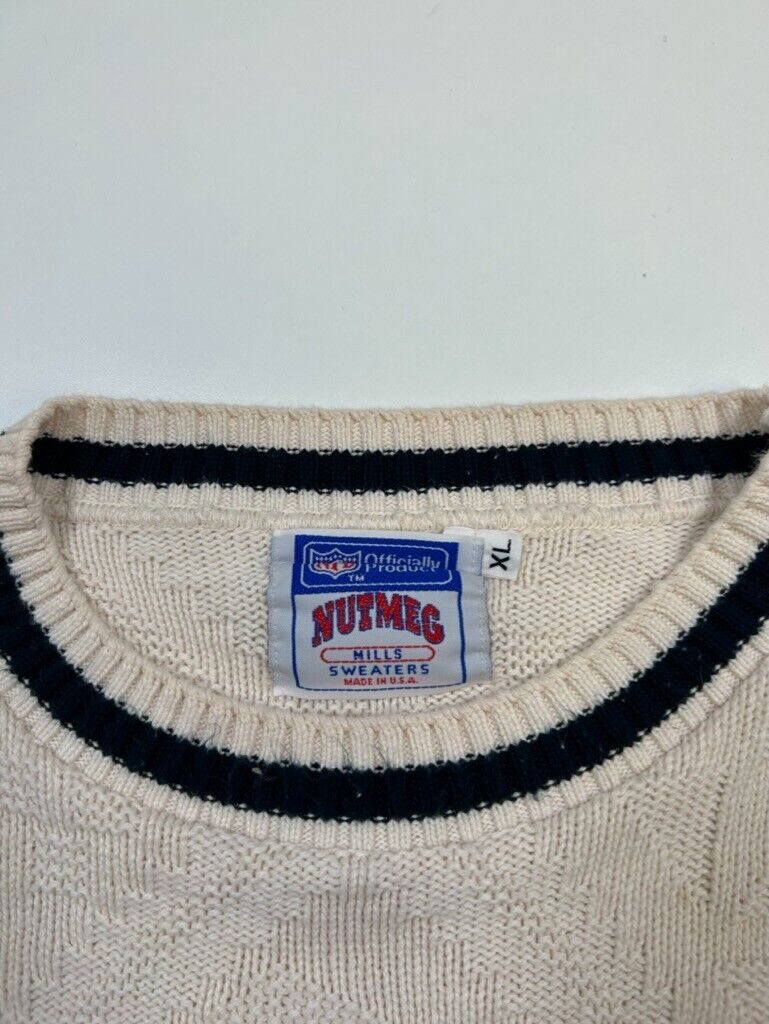 Vintage 90s Chicago Bears NFL Embroidered Nutmeg Knit Sweater Size XL Beige