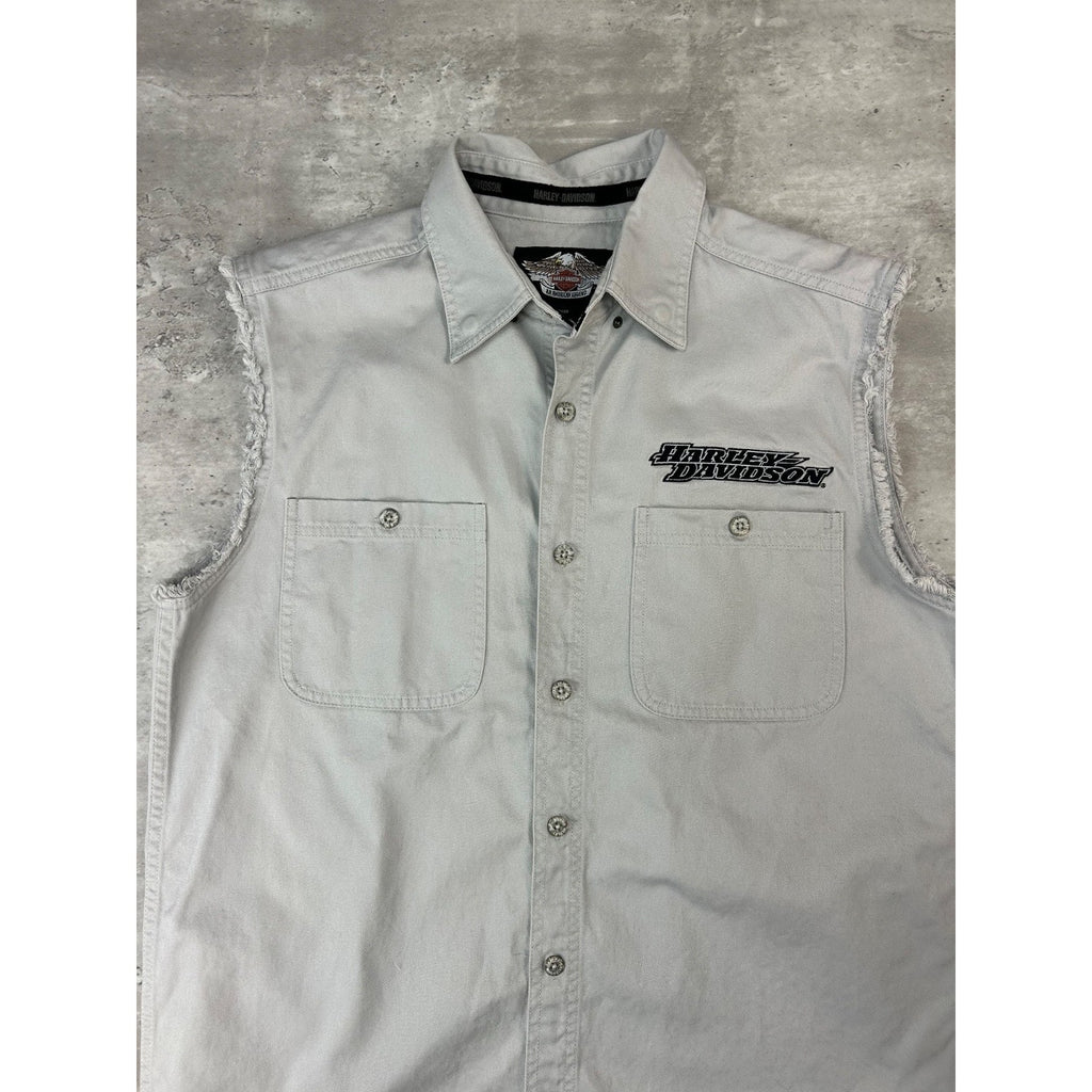 Vintage Harley Davidson Embroidered Sleeveless Button Up Shirt Size Medium