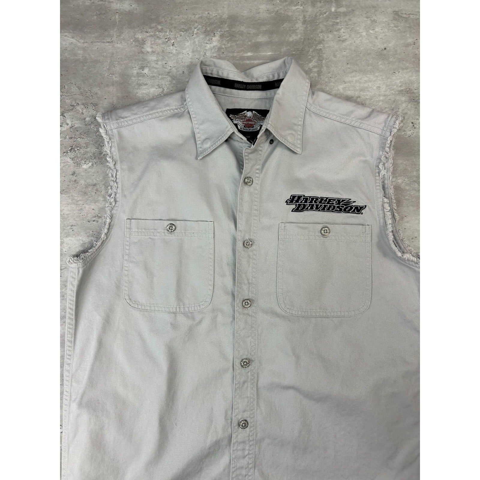 Vintage Harley Davidson Embroidered Sleeveless Button Up Shirt Size Medium