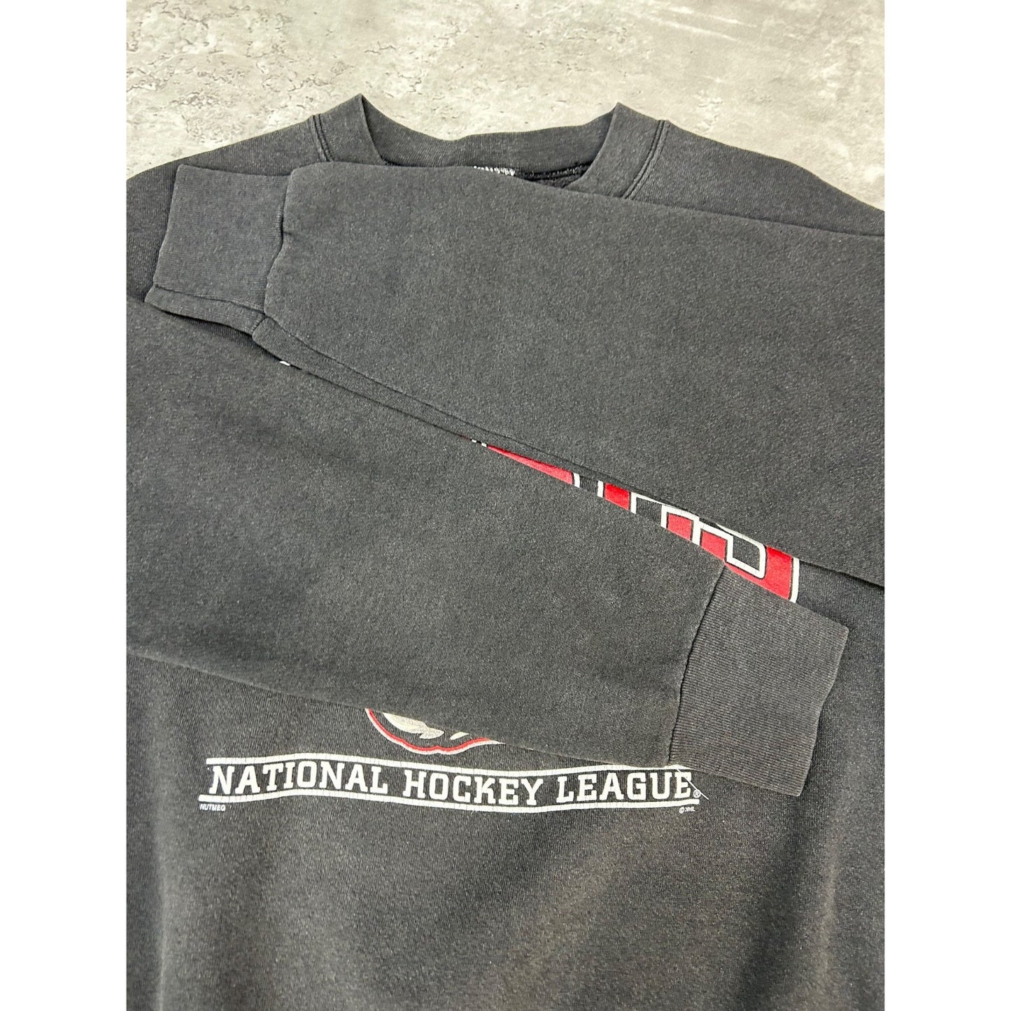 Vintage 90s Buffalo Sabres NHL Graphic Spellout Hockey Sweatshirt Size Medium