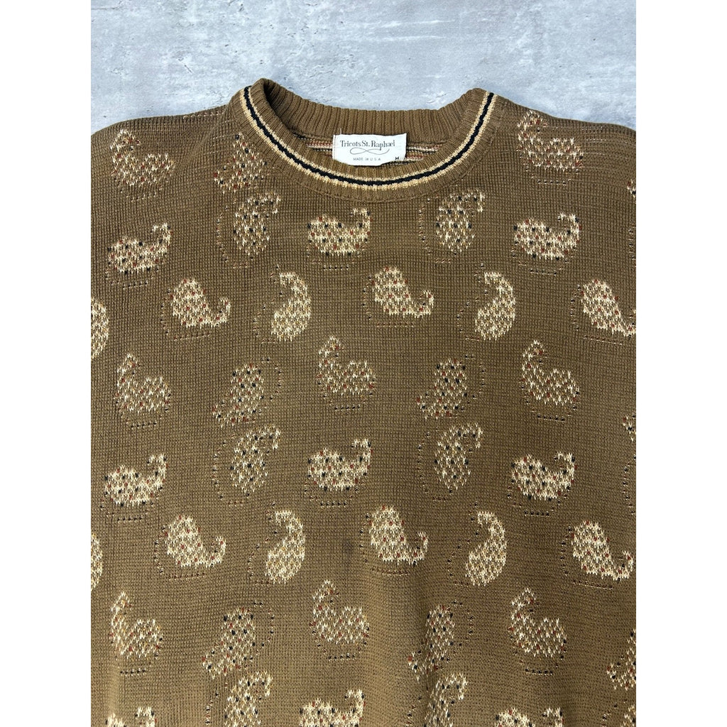Vintage 90s Tricots St Raphael Abstract Graphic Pullover Knit Sweater Sz Medium