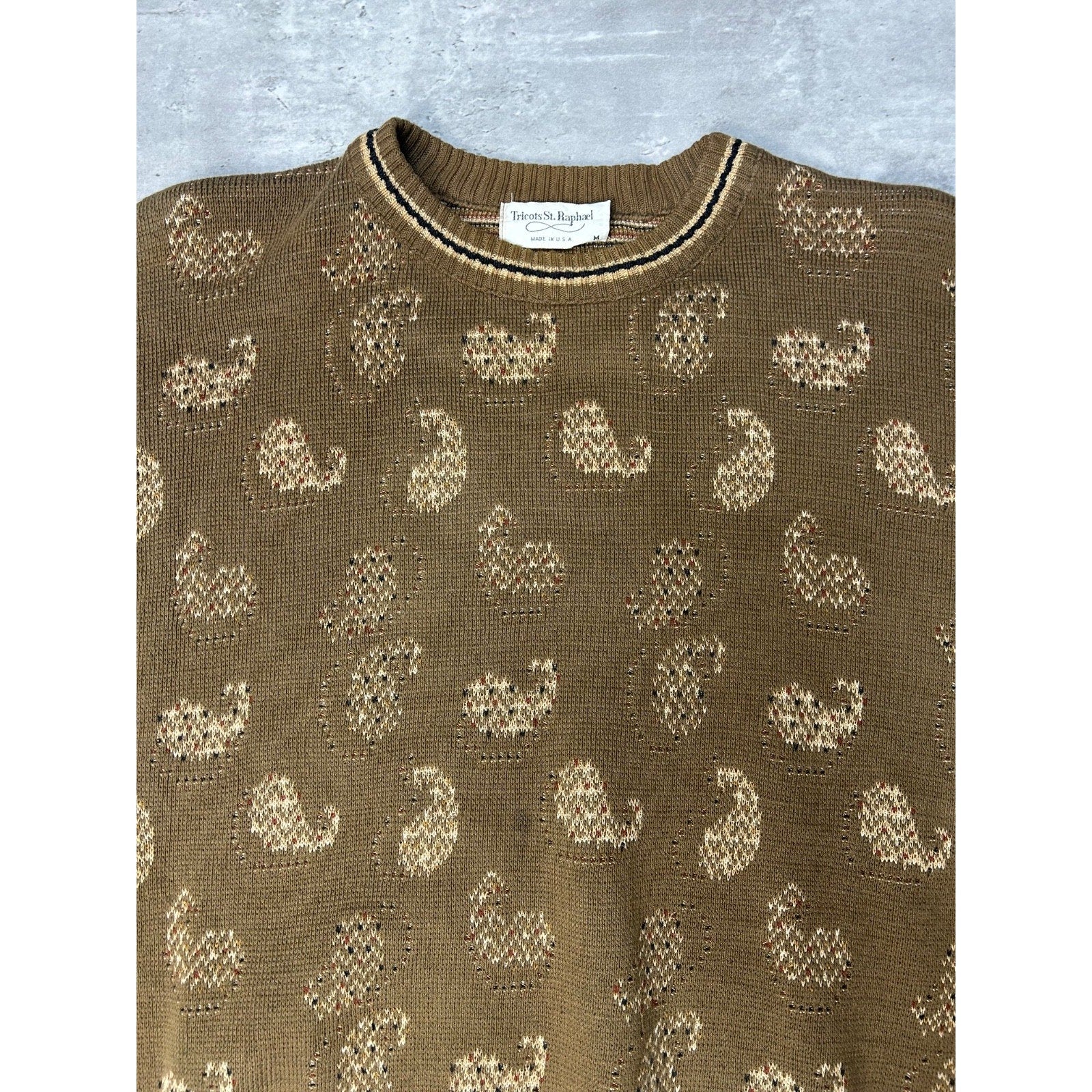 Vintage 90s Tricots St Raphael Abstract Graphic Pullover Knit Sweater Sz Medium