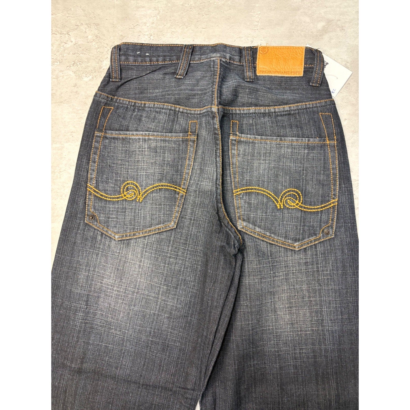 Vintage Y2K Rocawear Embroidered Pocket Dark Wash Denim Pants Size 28x32